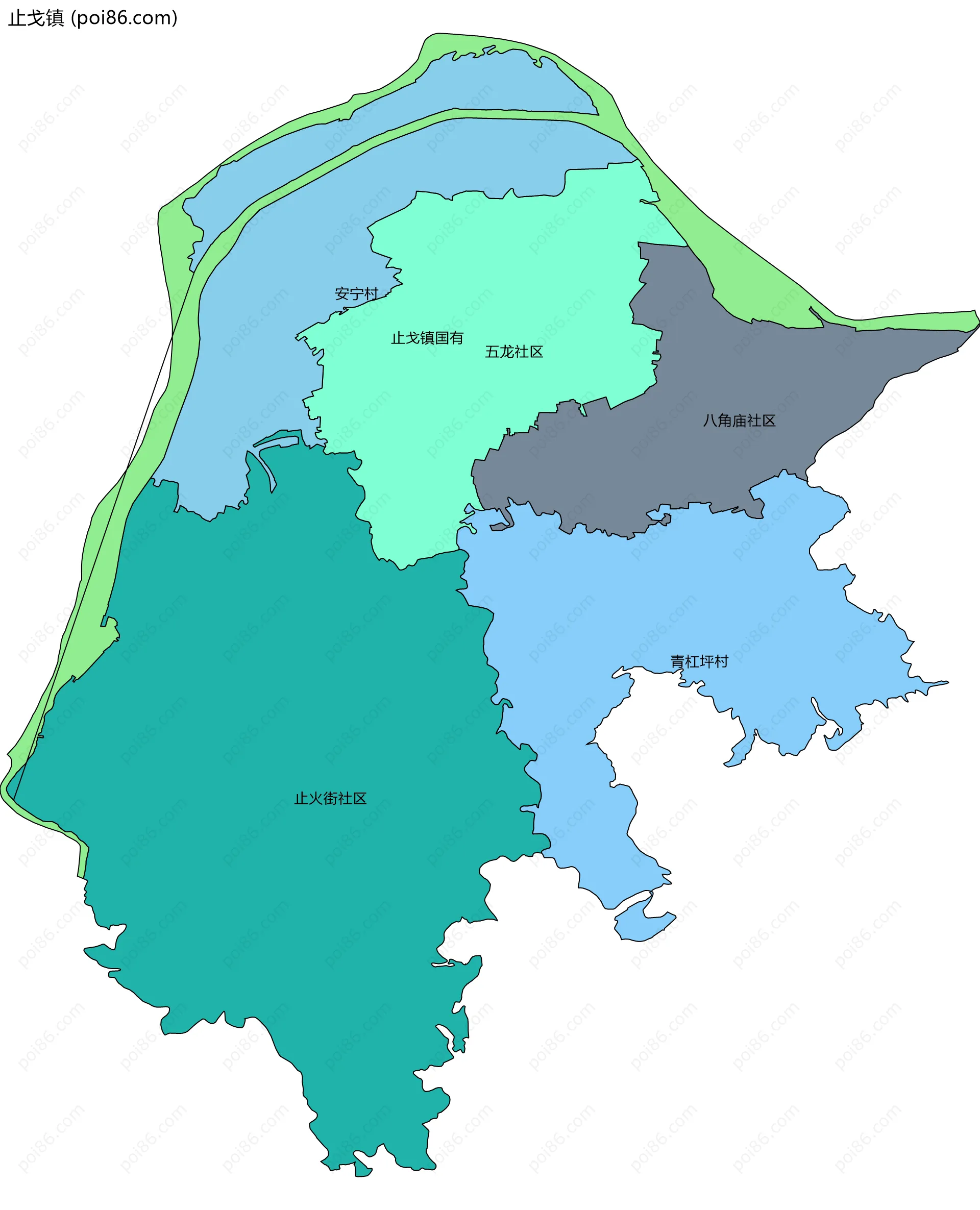 止戈镇边界地图(五级行政区划)