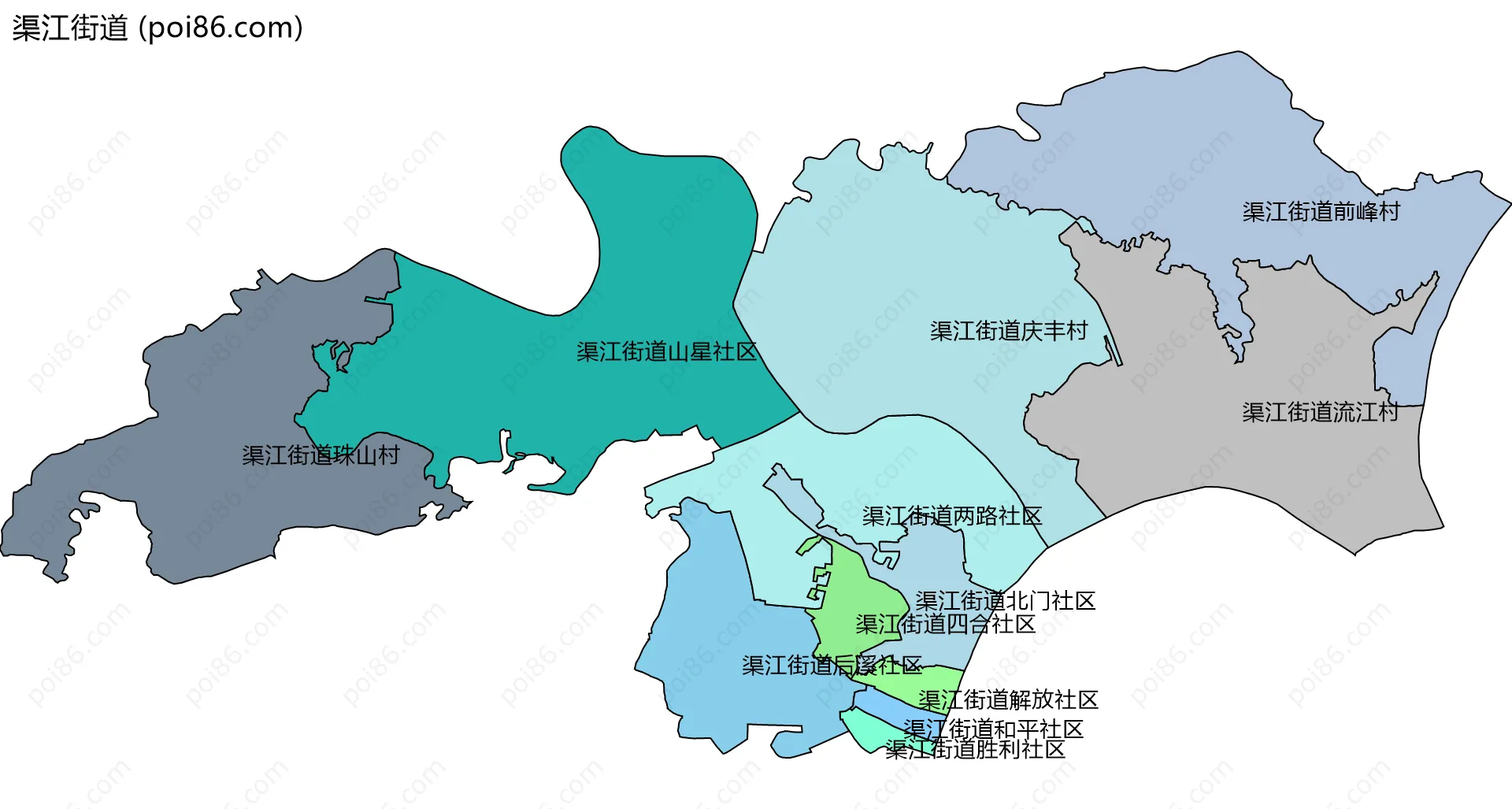 渠江街道边界地图(五级行政区划)
