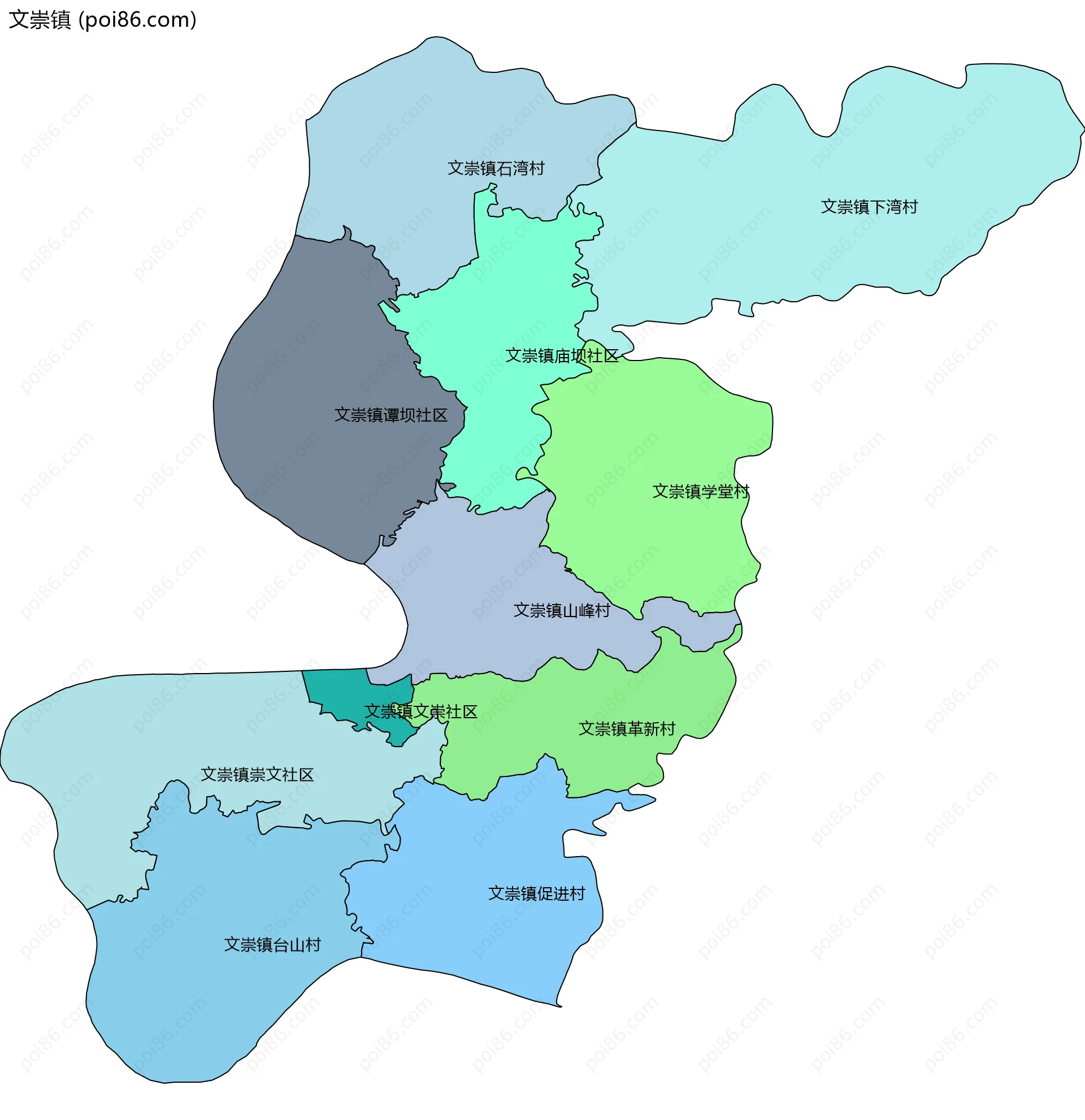 文崇镇边界地图(五级行政区划)