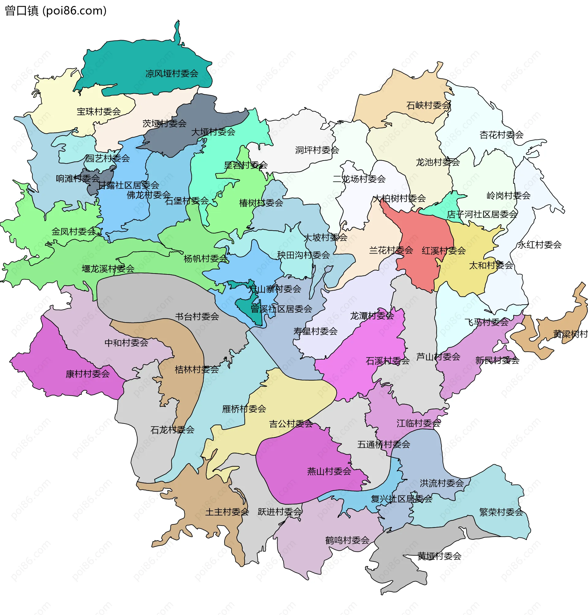 曾口镇边界地图(五级行政区划)