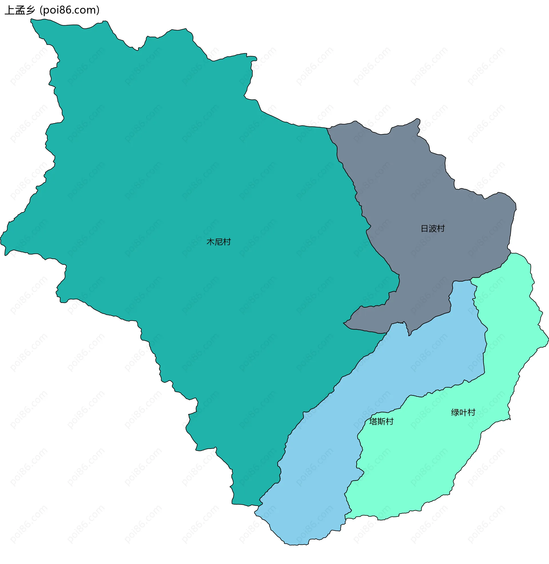 上孟乡边界地图(五级行政区划)