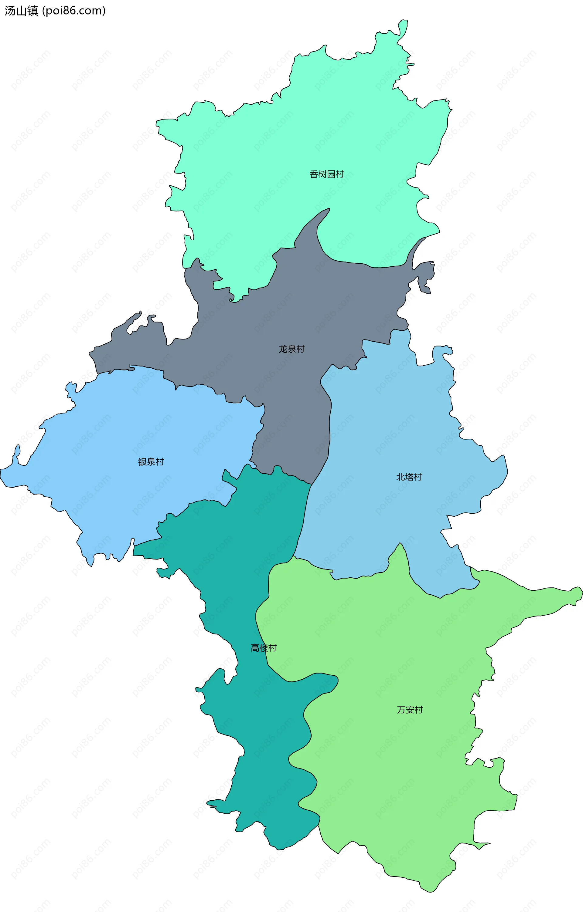 汤山镇边界地图(五级行政区划)