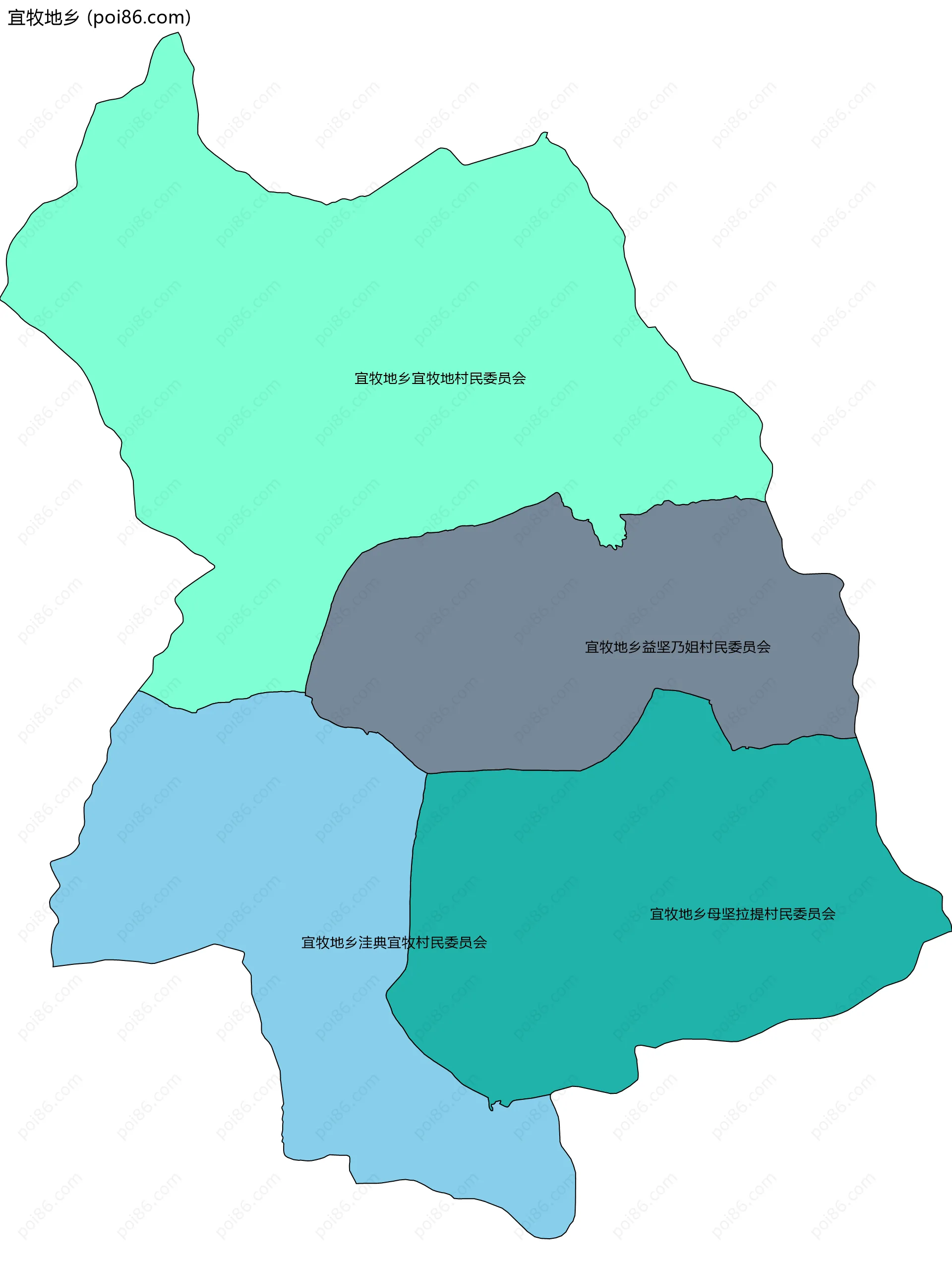 宜牧地乡边界地图(五级行政区划)