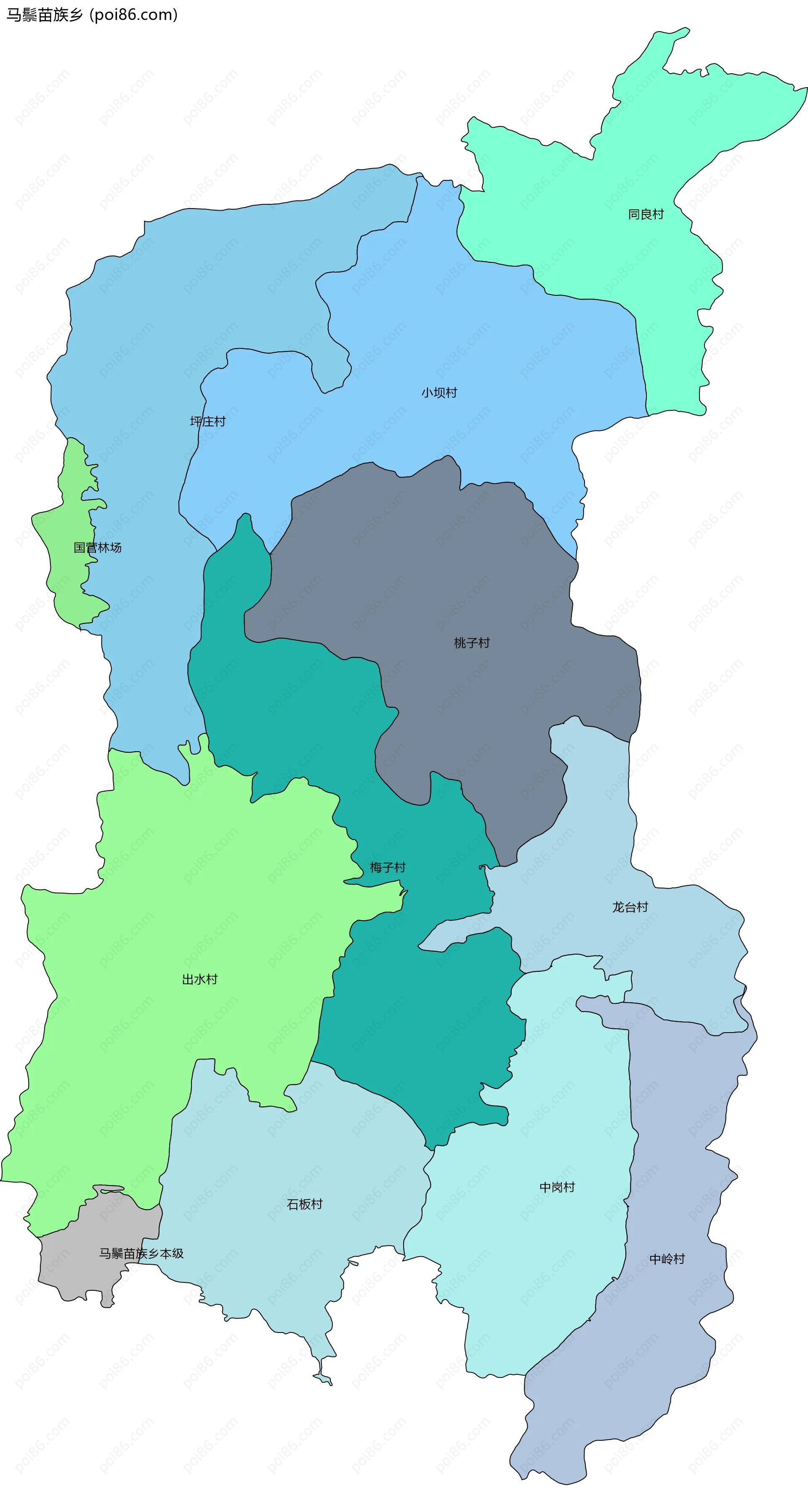 马鬃苗族乡边界地图(五级行政区划)