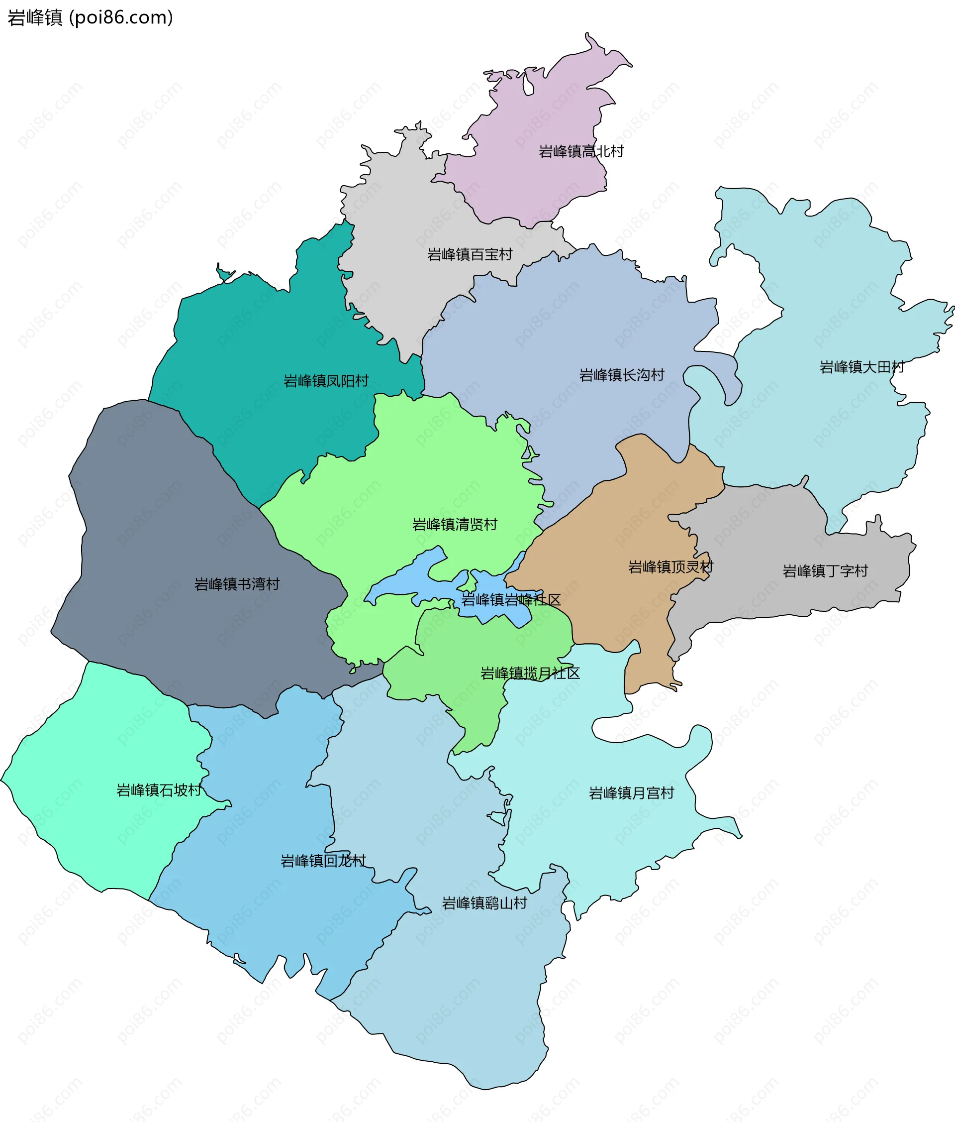 岩峰镇边界地图(五级行政区划)