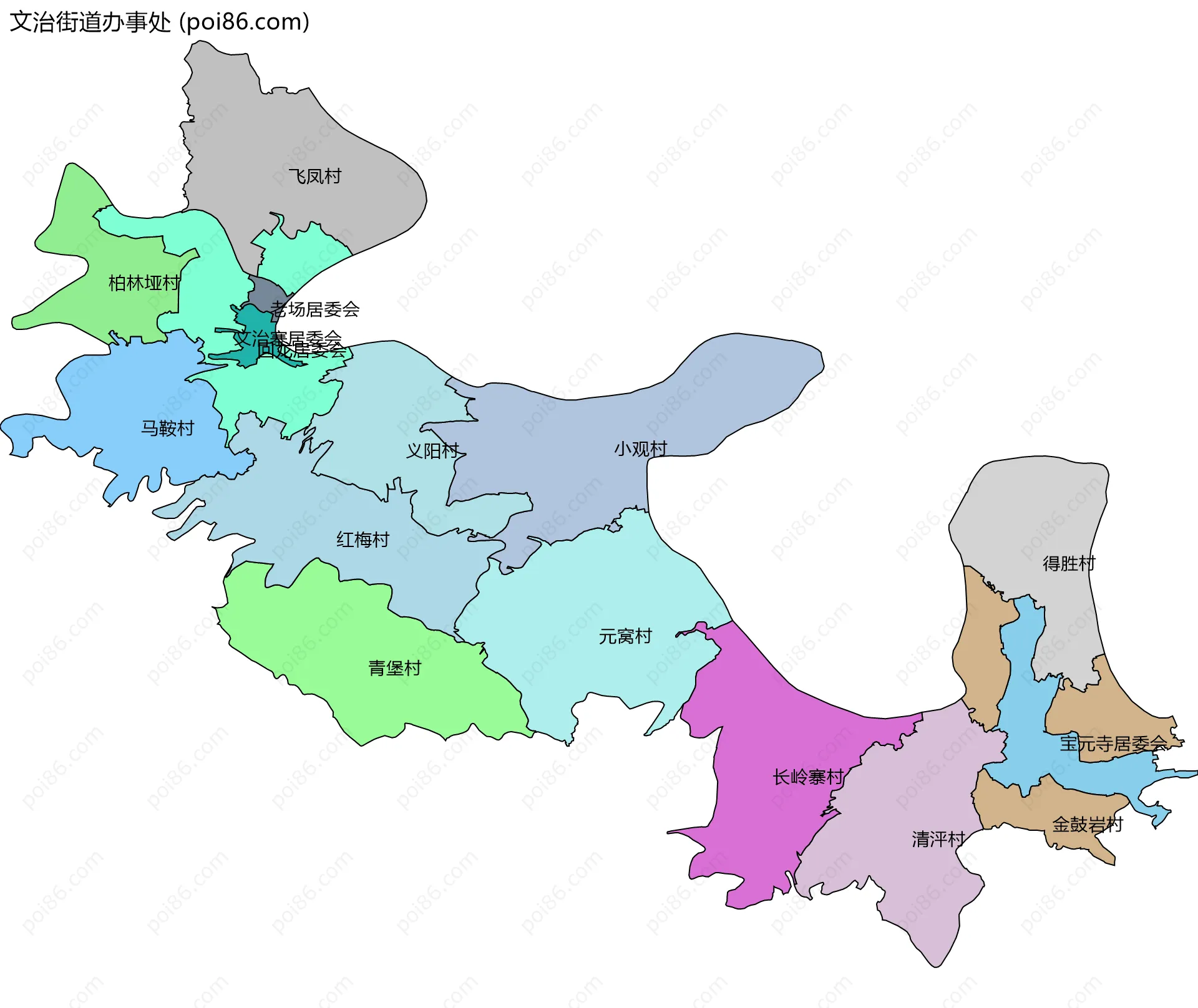 文治街道办事处边界地图(五级行政区划)