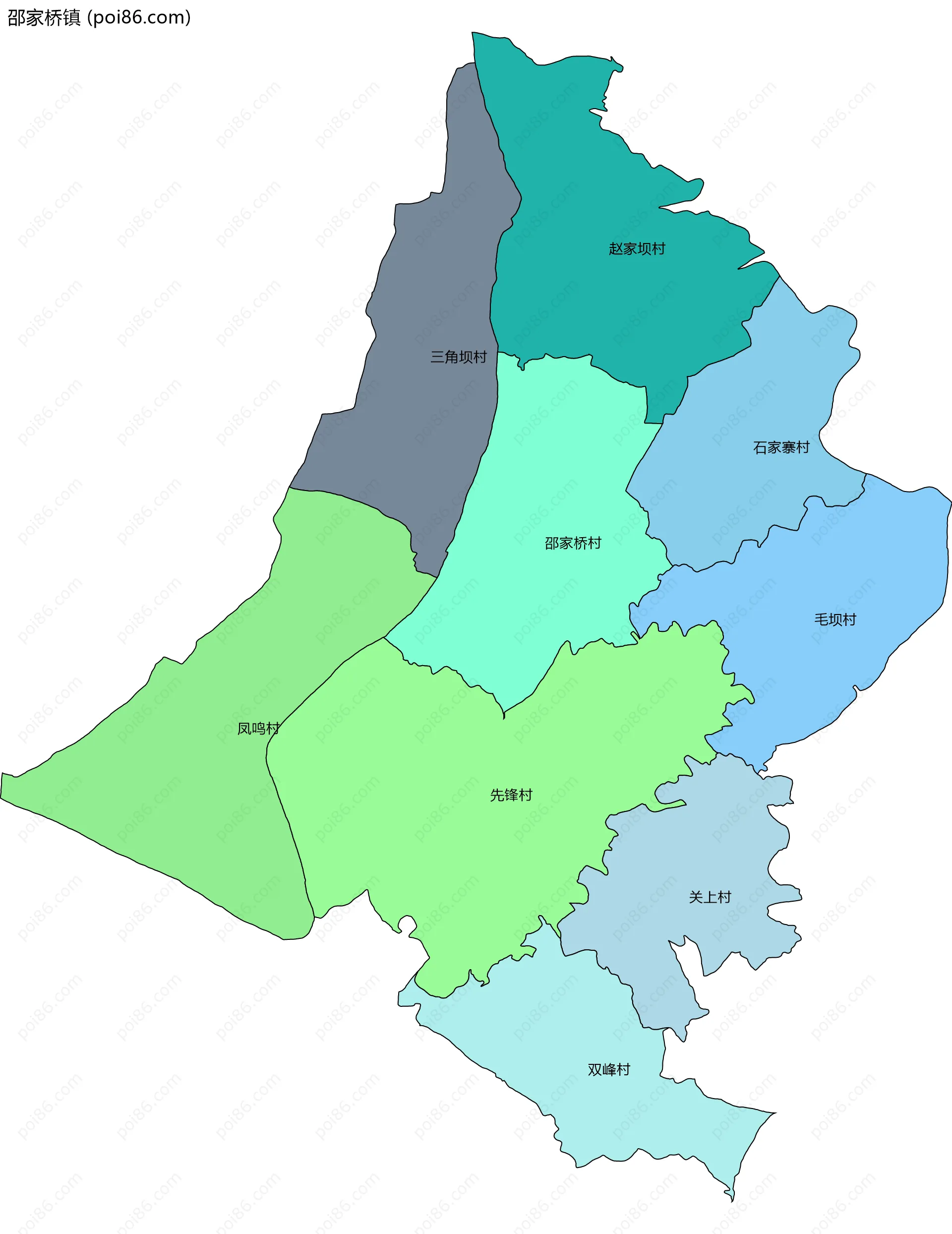 邵家桥镇边界地图(五级行政区划)