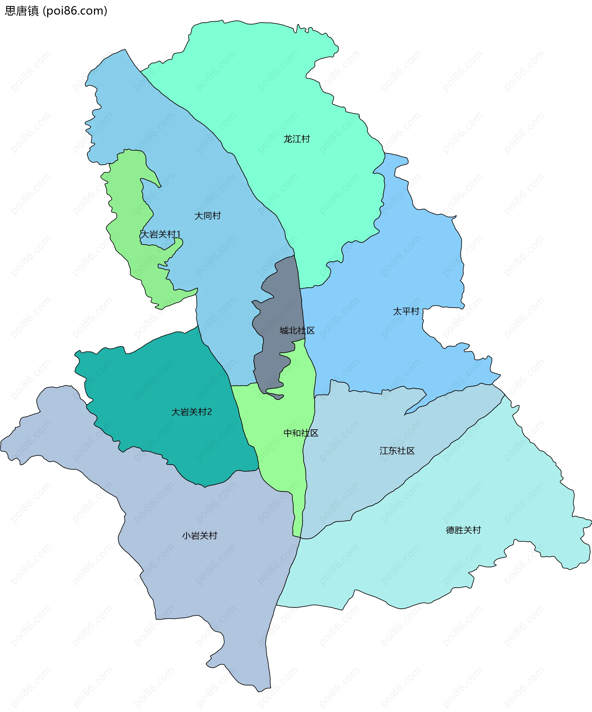 思唐镇边界地图(五级行政区划)