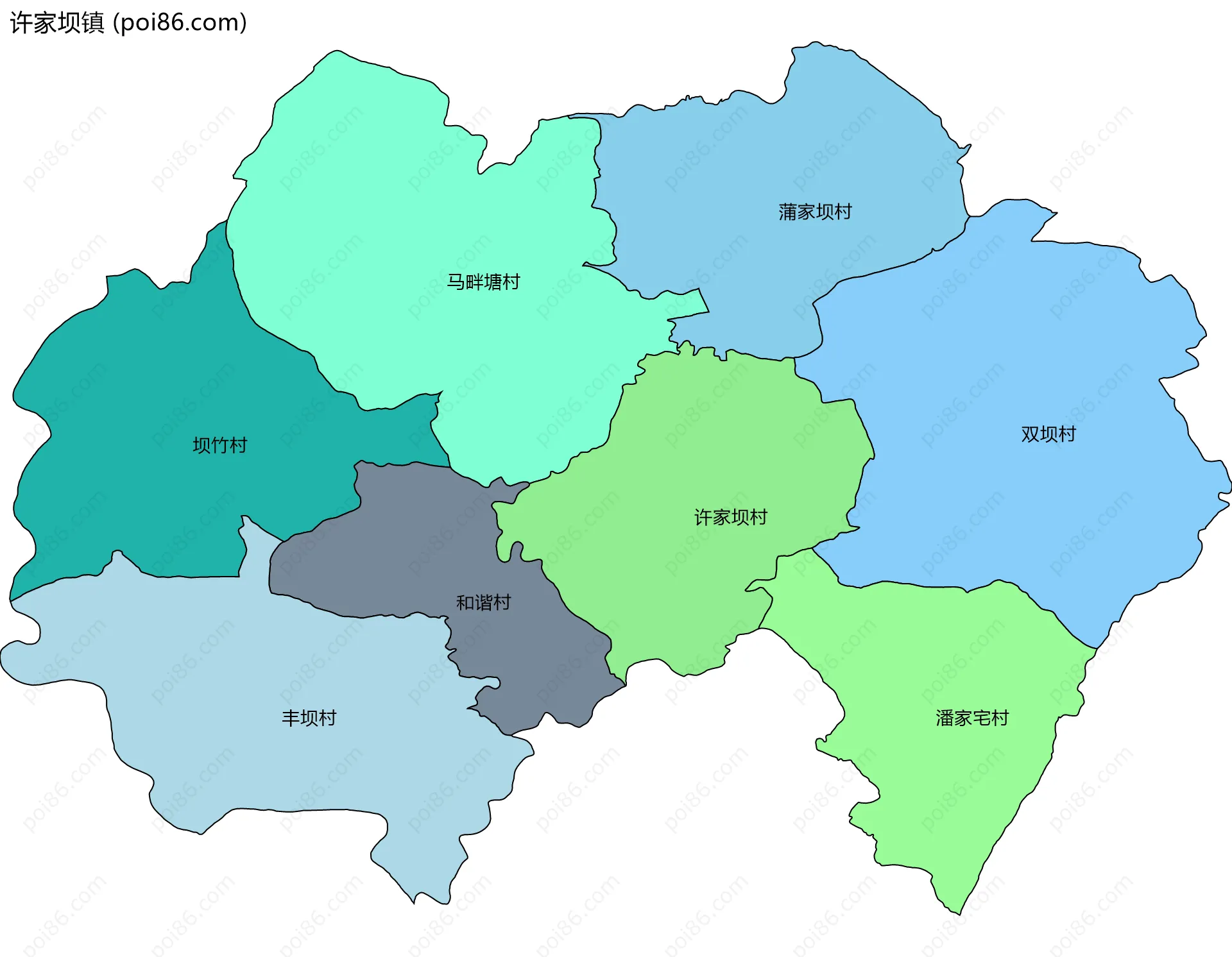 许家坝镇边界地图(五级行政区划)