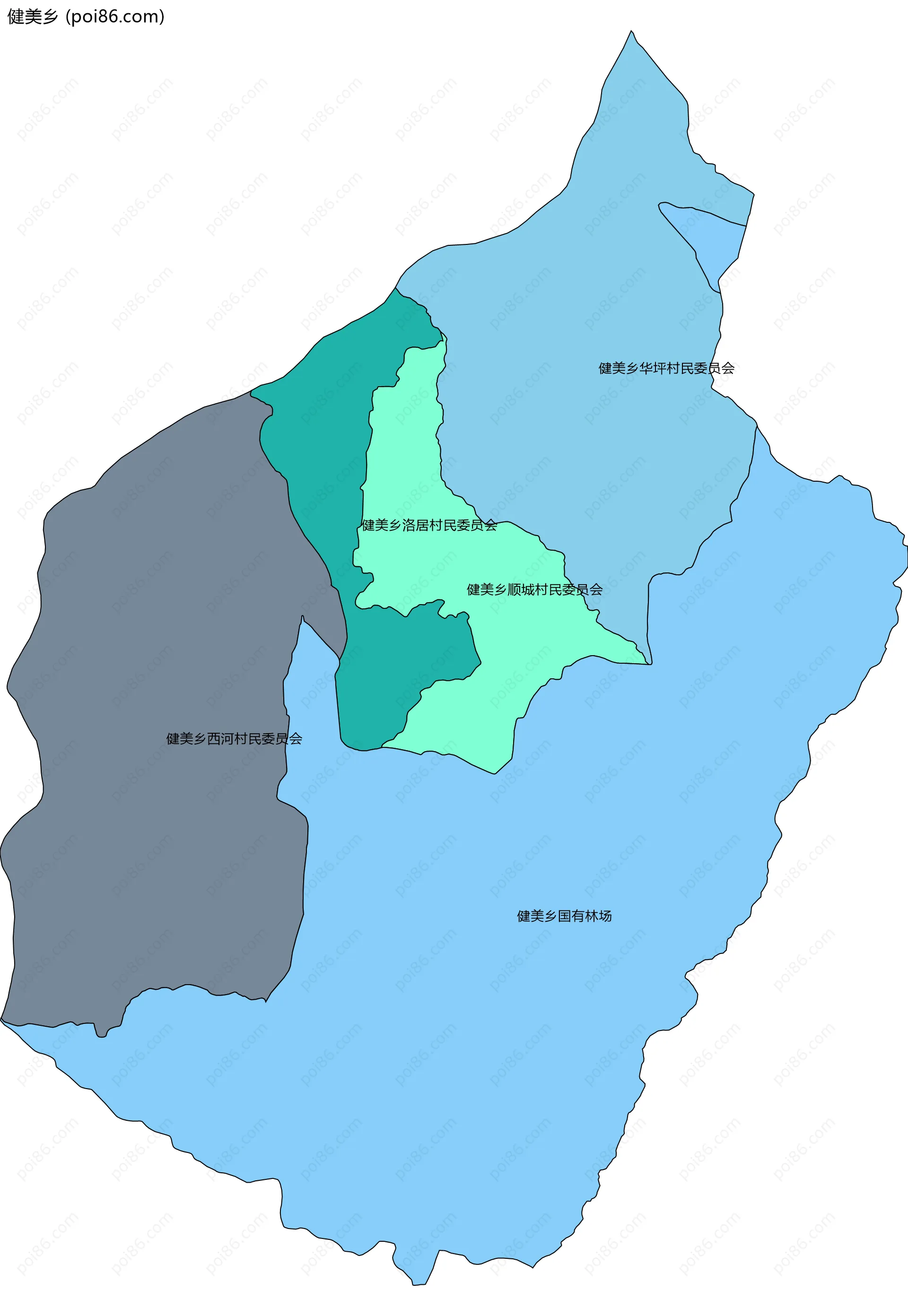 健美乡边界地图(五级行政区划)