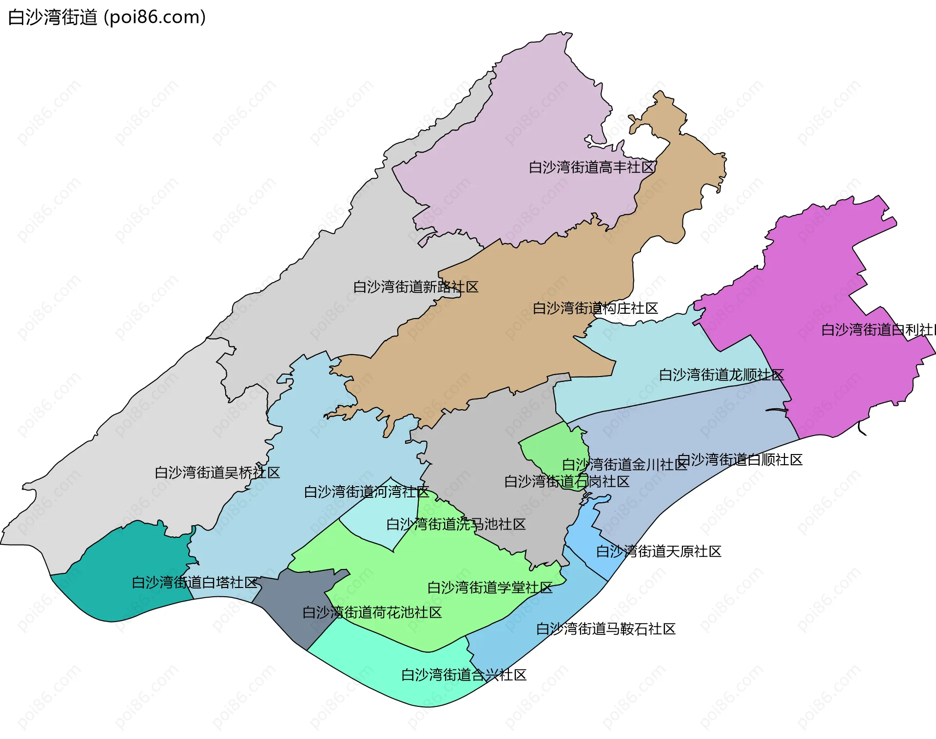 白沙湾街道边界地图(五级行政区划)