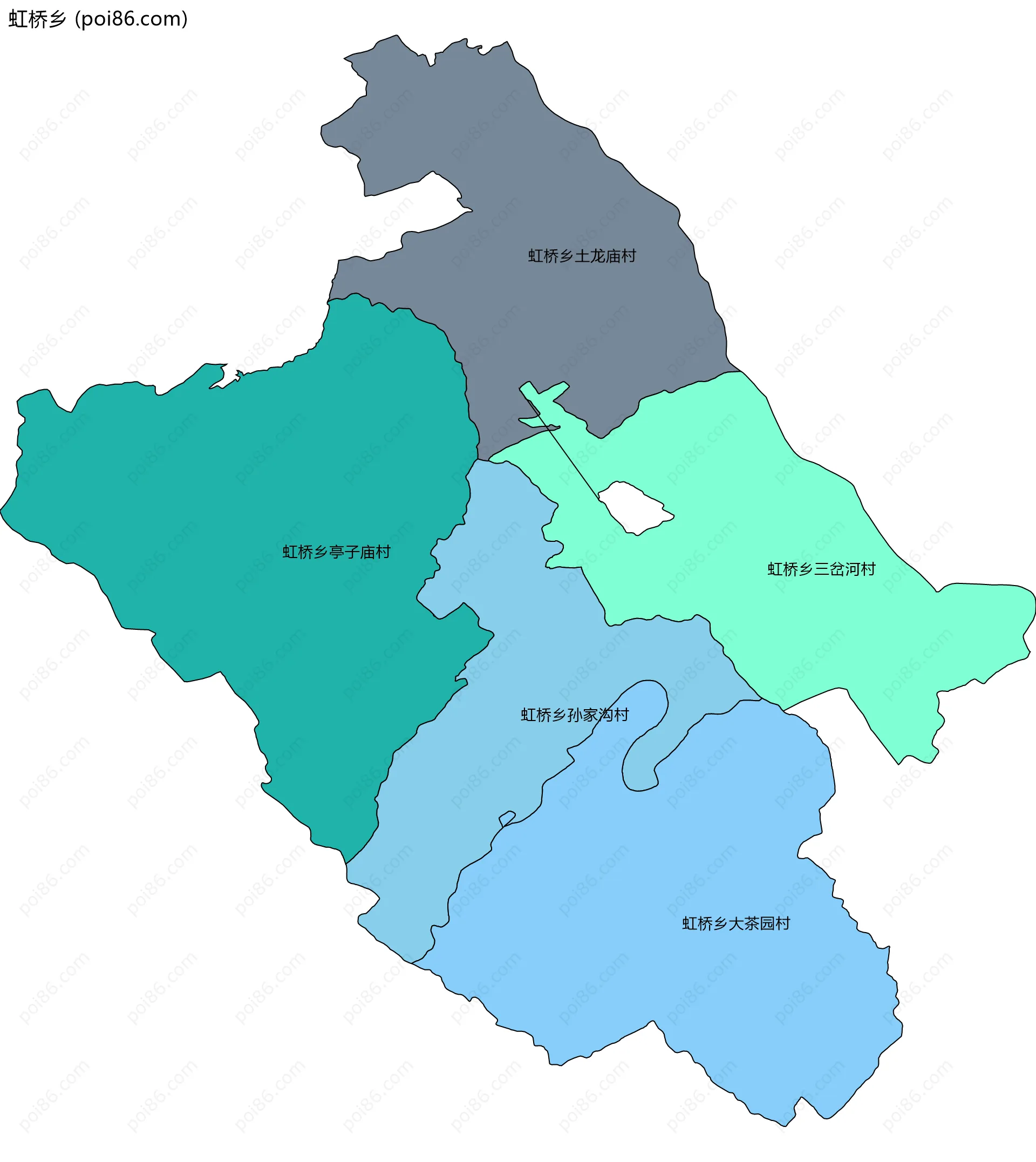 虹桥乡边界地图(五级行政区划)