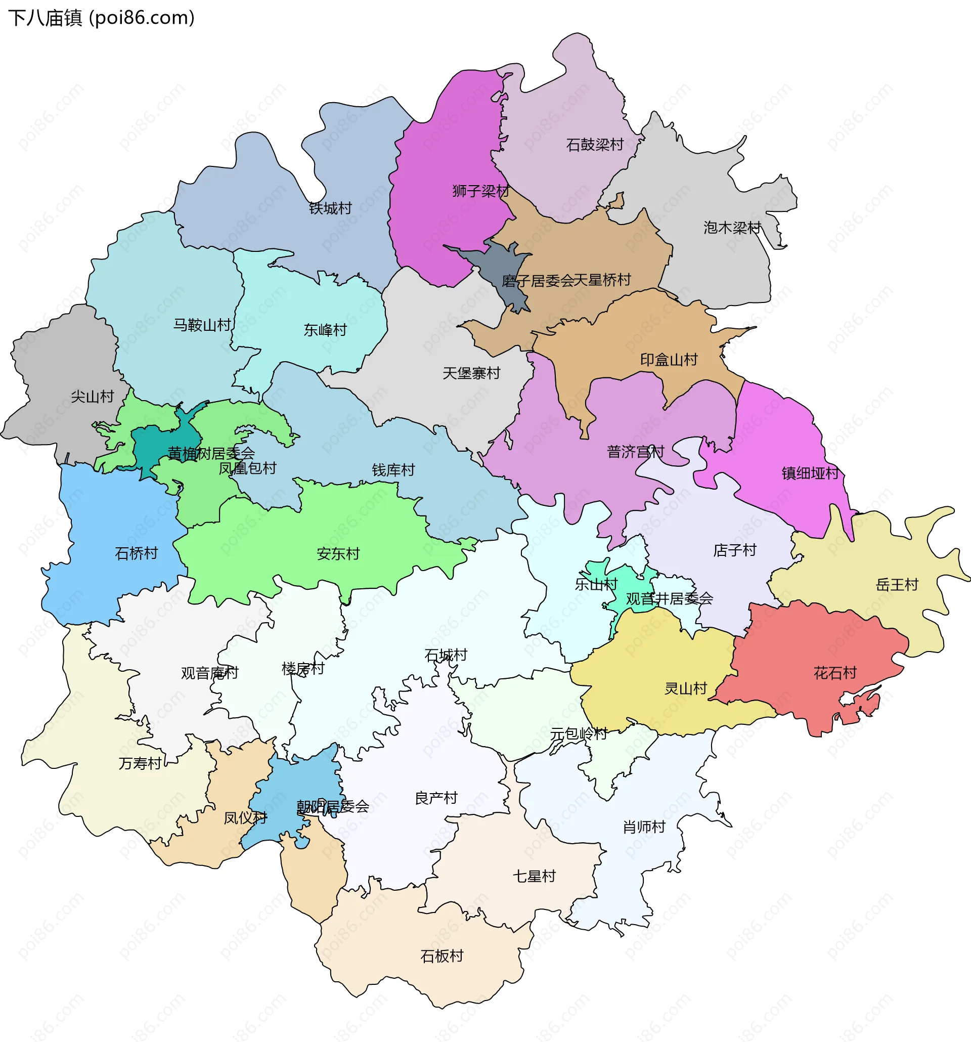 下八庙镇边界地图(五级行政区划)