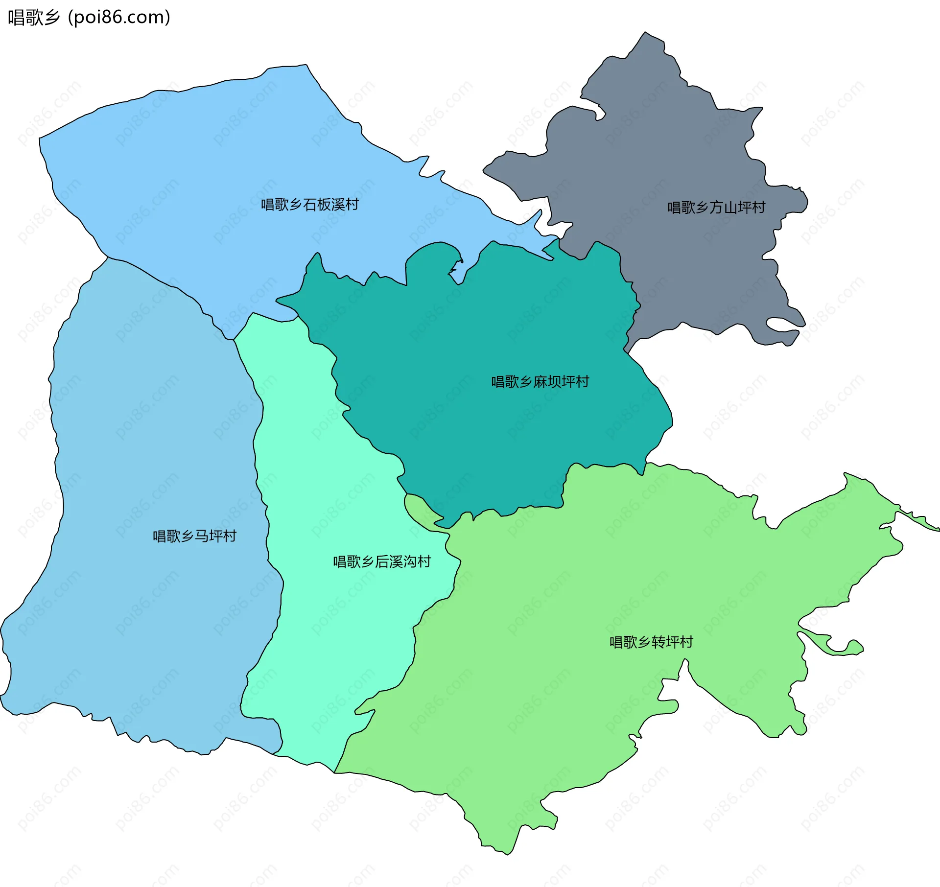 唱歌乡边界地图(五级行政区划)