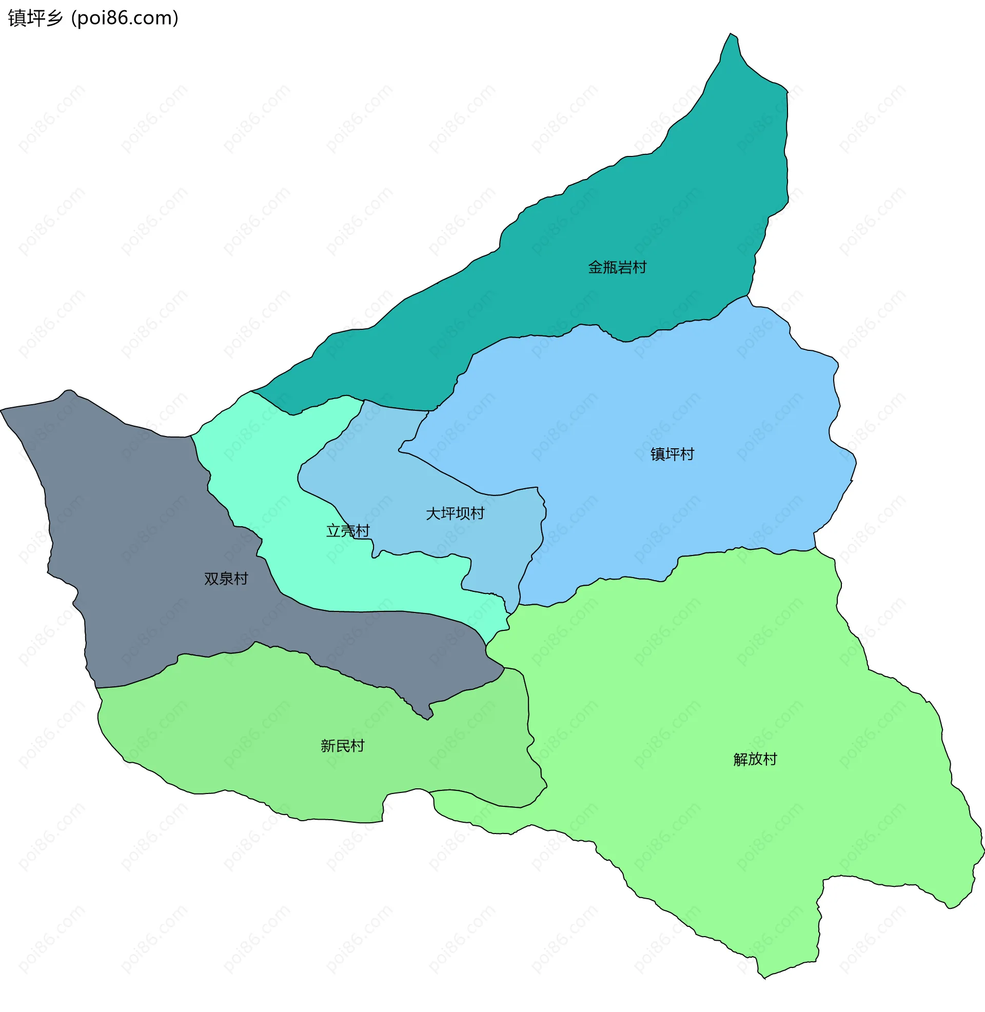 镇坪乡边界地图(五级行政区划)