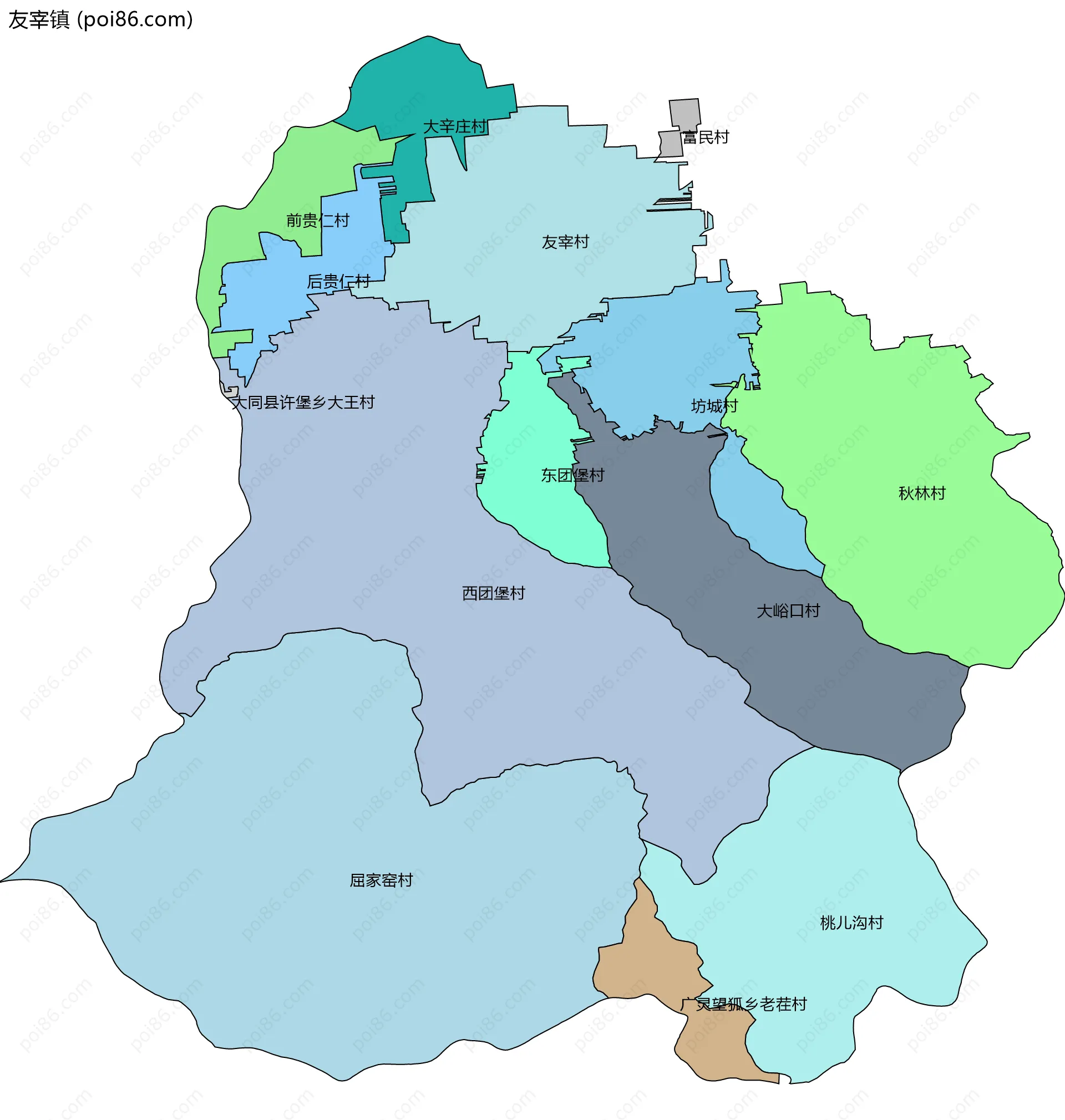 友宰镇边界地图(五级行政区划)