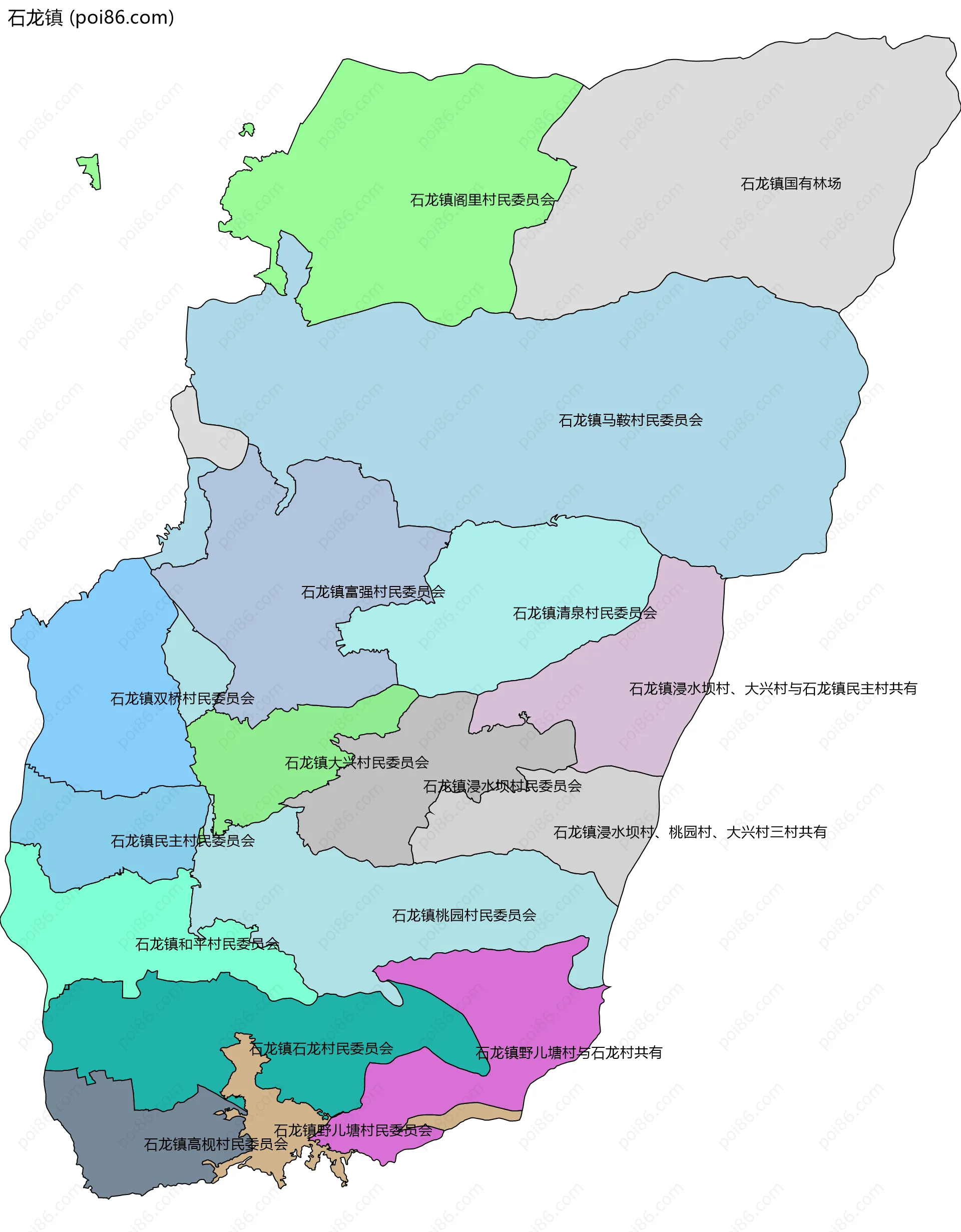 石龙镇边界地图(五级行政区划)