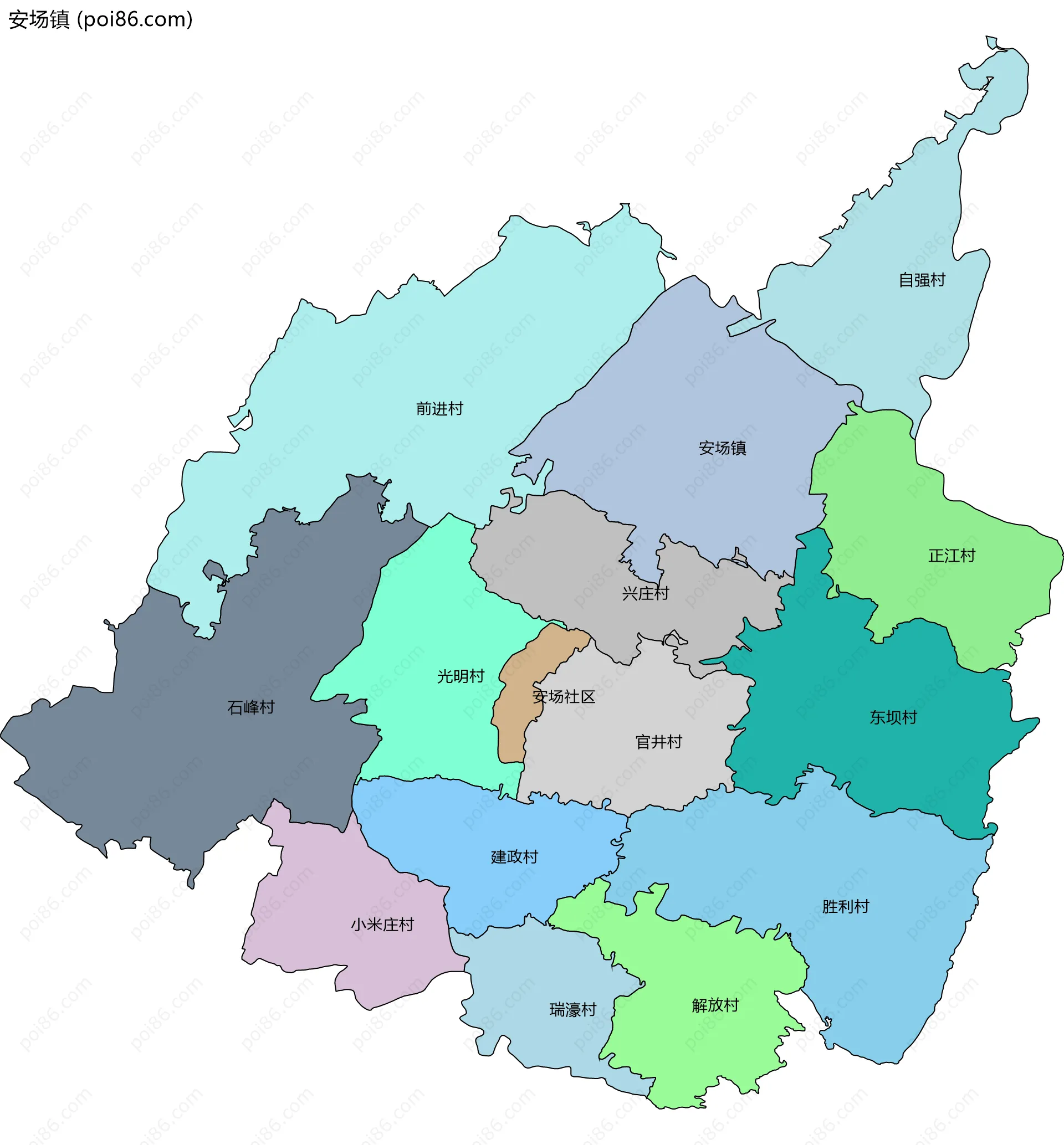 安场镇边界地图(五级行政区划)