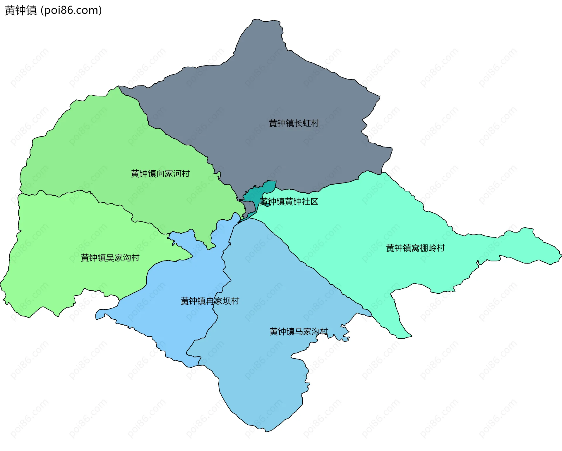 黄钟镇边界地图(五级行政区划)