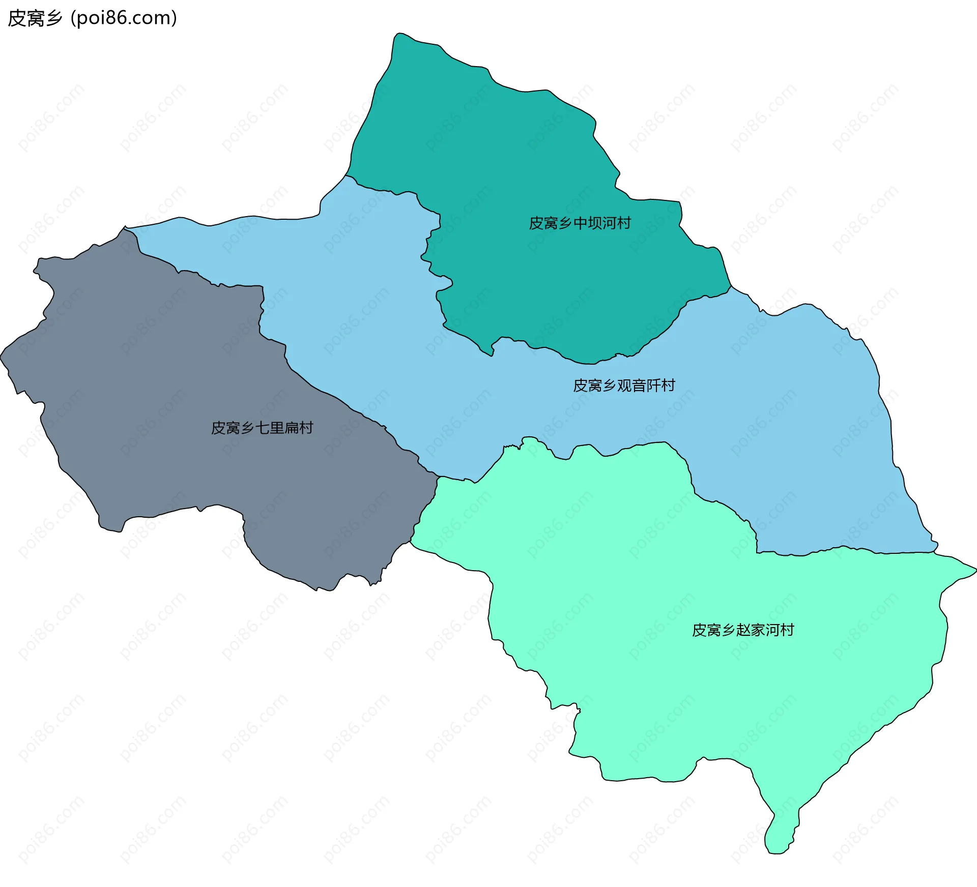 皮窝乡边界地图(五级行政区划)
