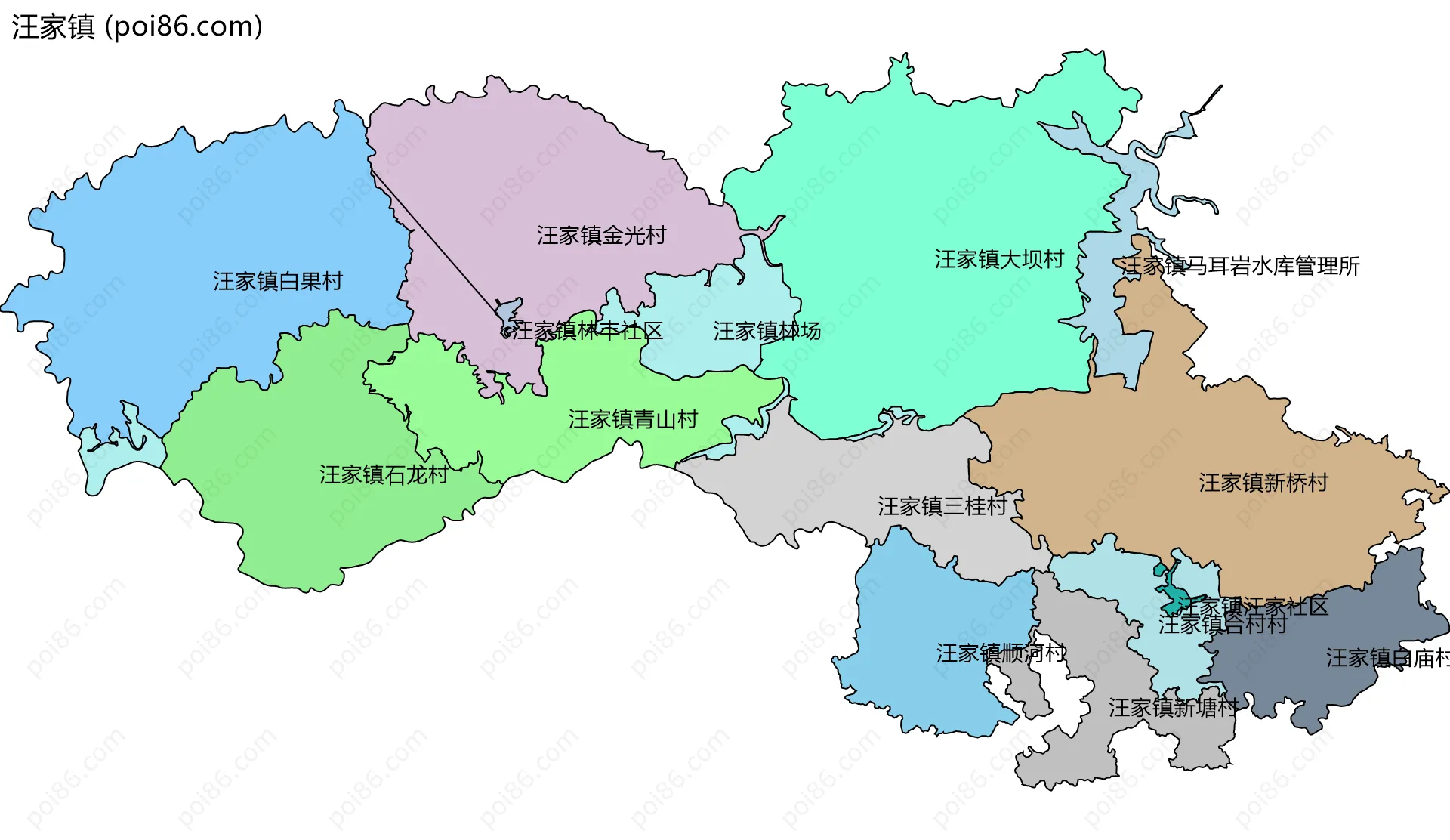 汪家镇边界地图(五级行政区划)