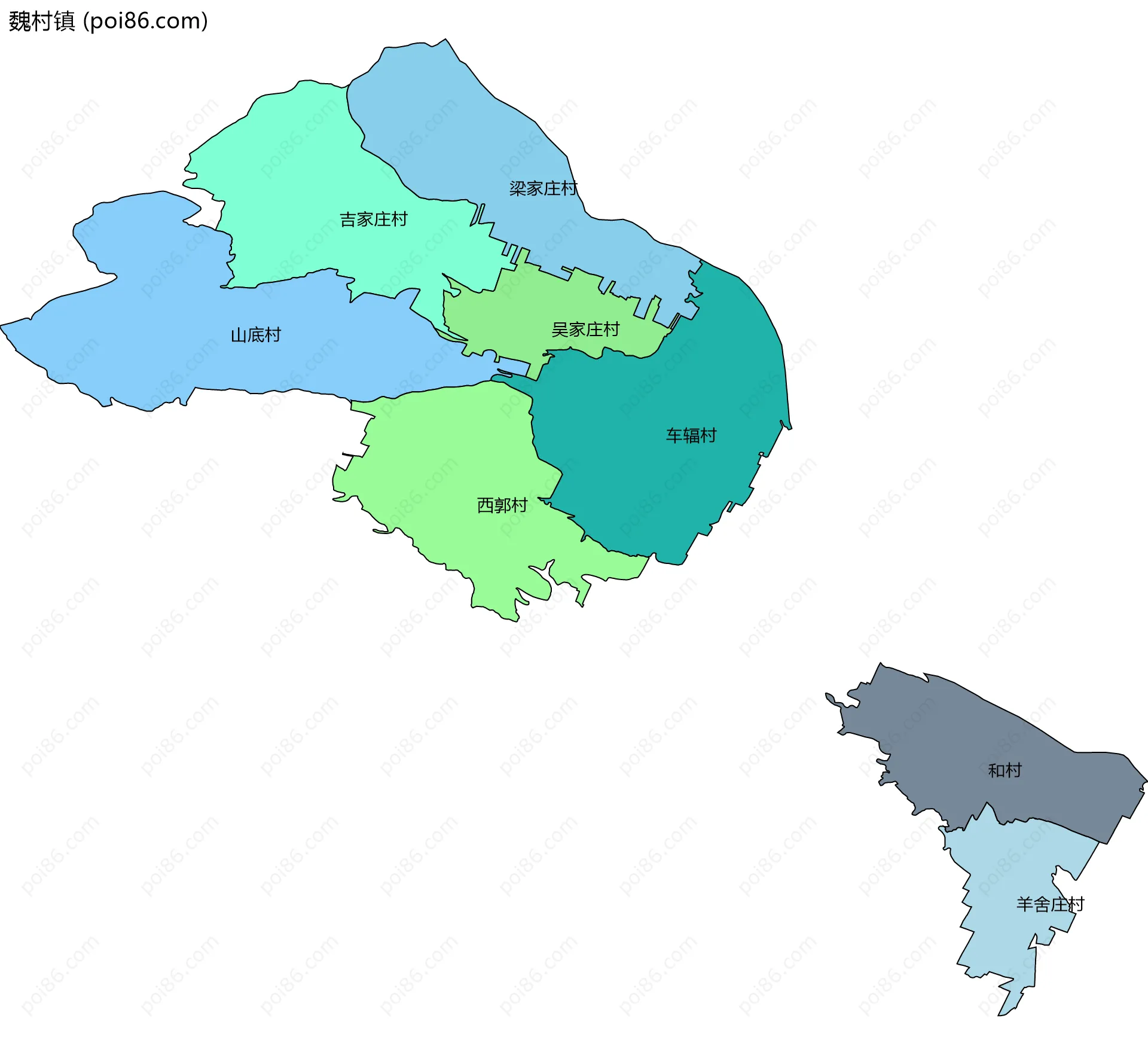 魏村镇边界地图(五级行政区划)