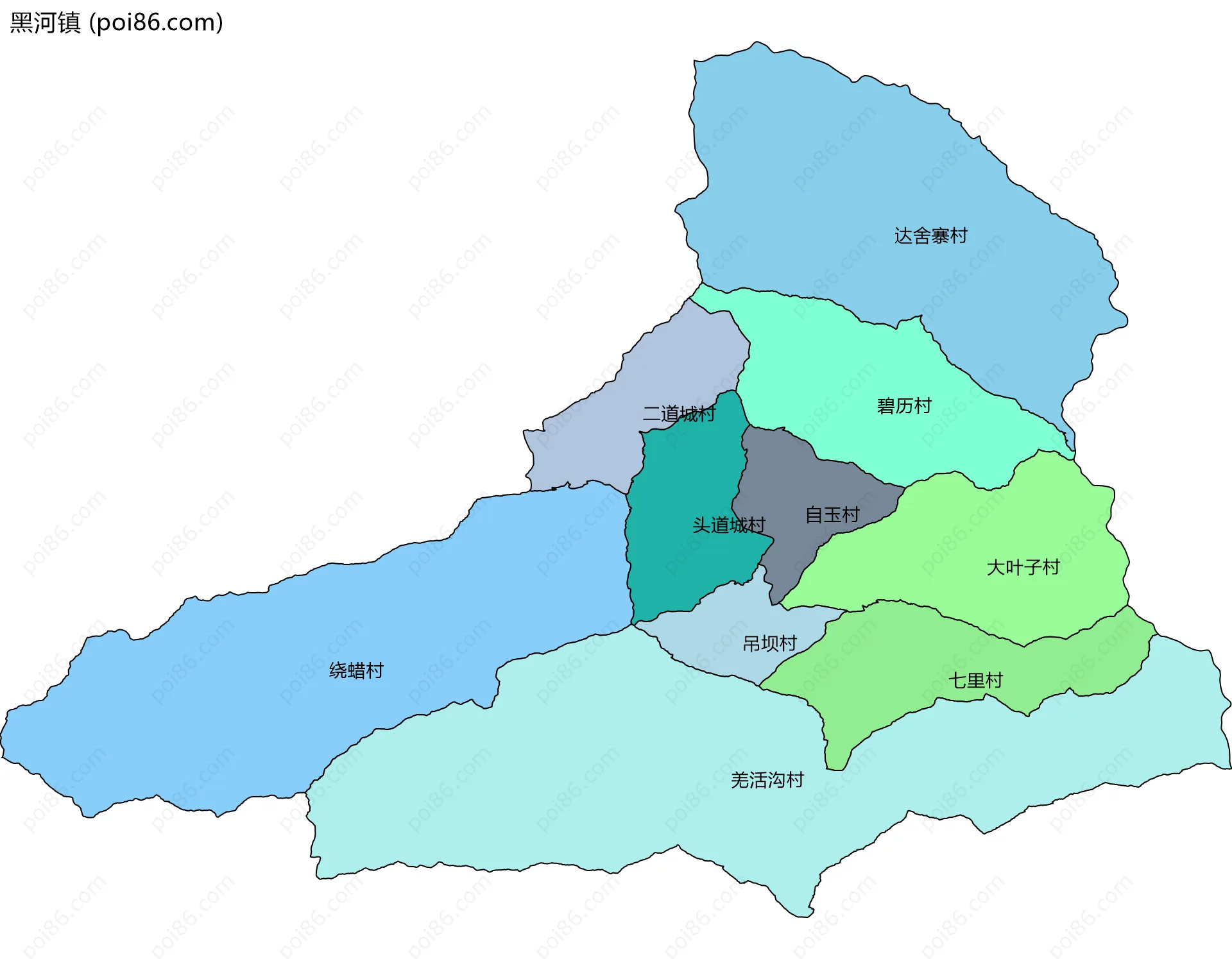 黑河镇边界地图(五级行政区划)