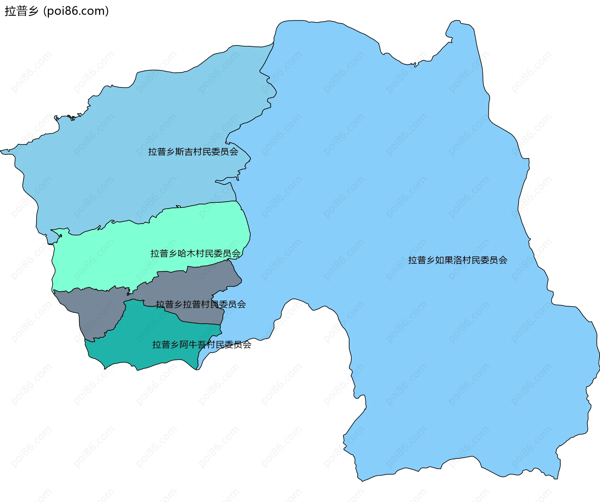 拉普乡边界地图(五级行政区划)