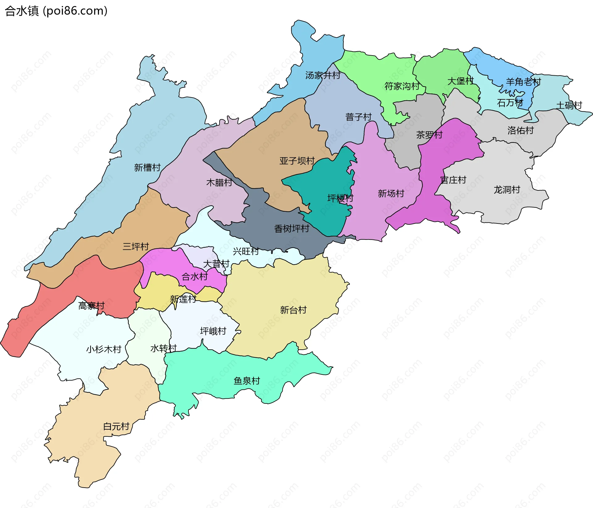 合水镇边界地图(五级行政区划)