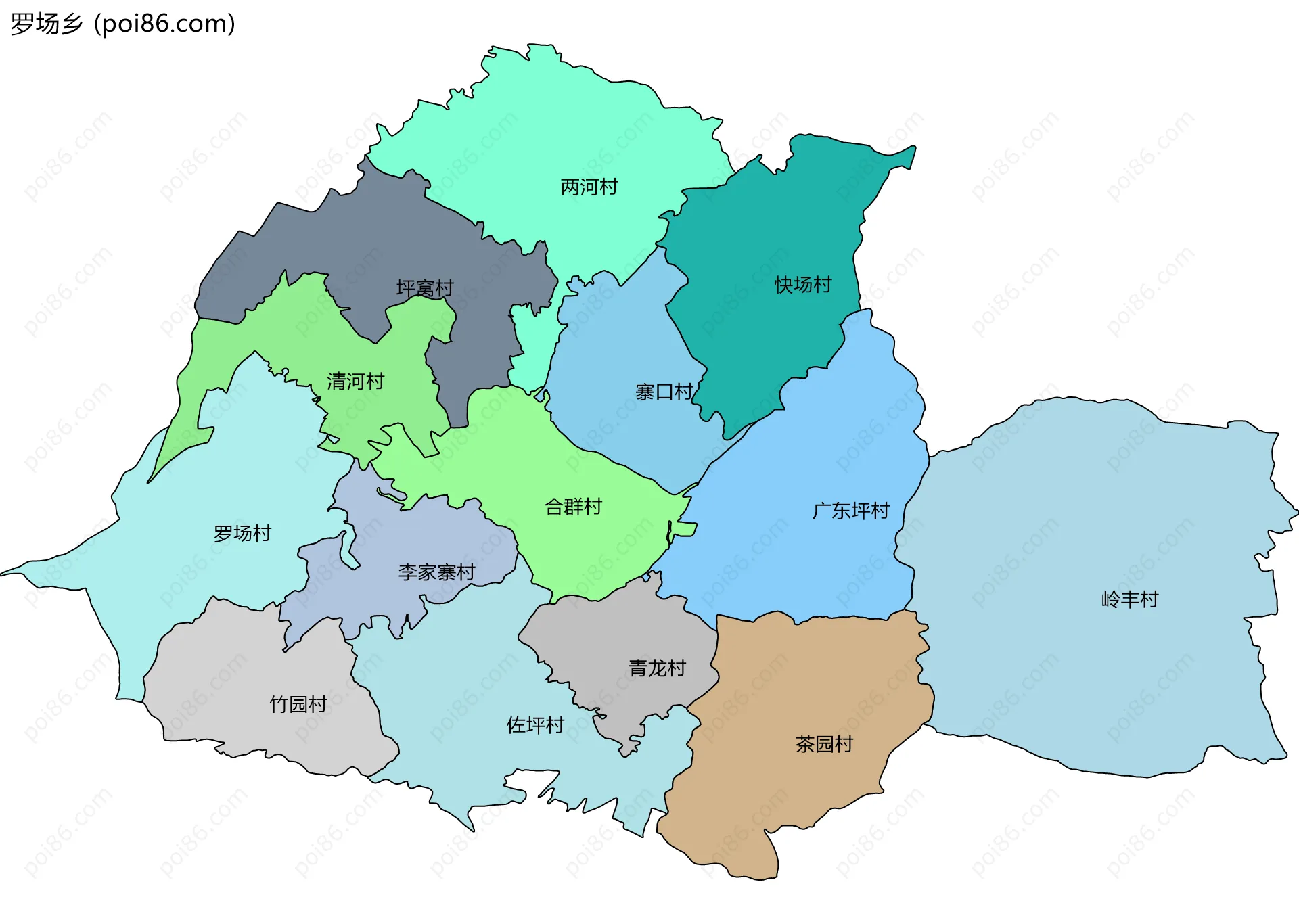 罗场乡边界地图(五级行政区划)
