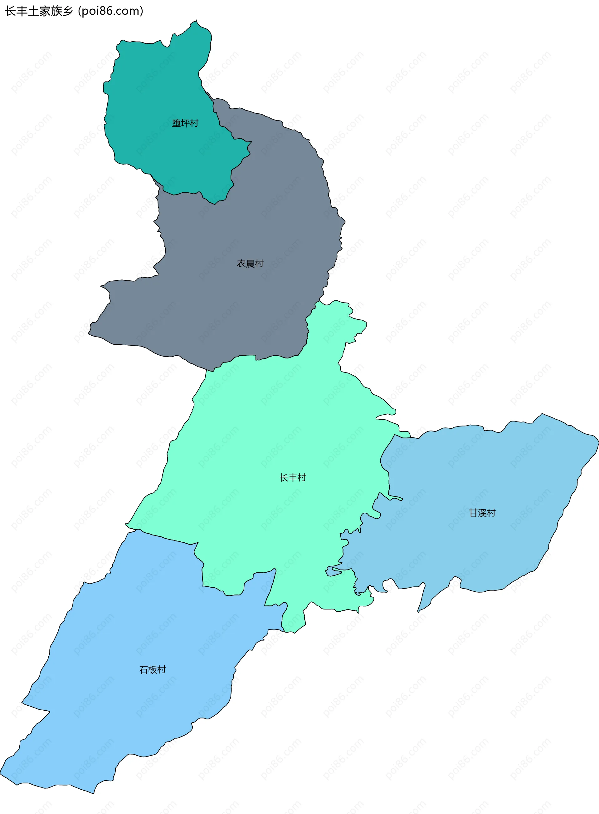 长丰土家族乡边界地图(五级行政区划)