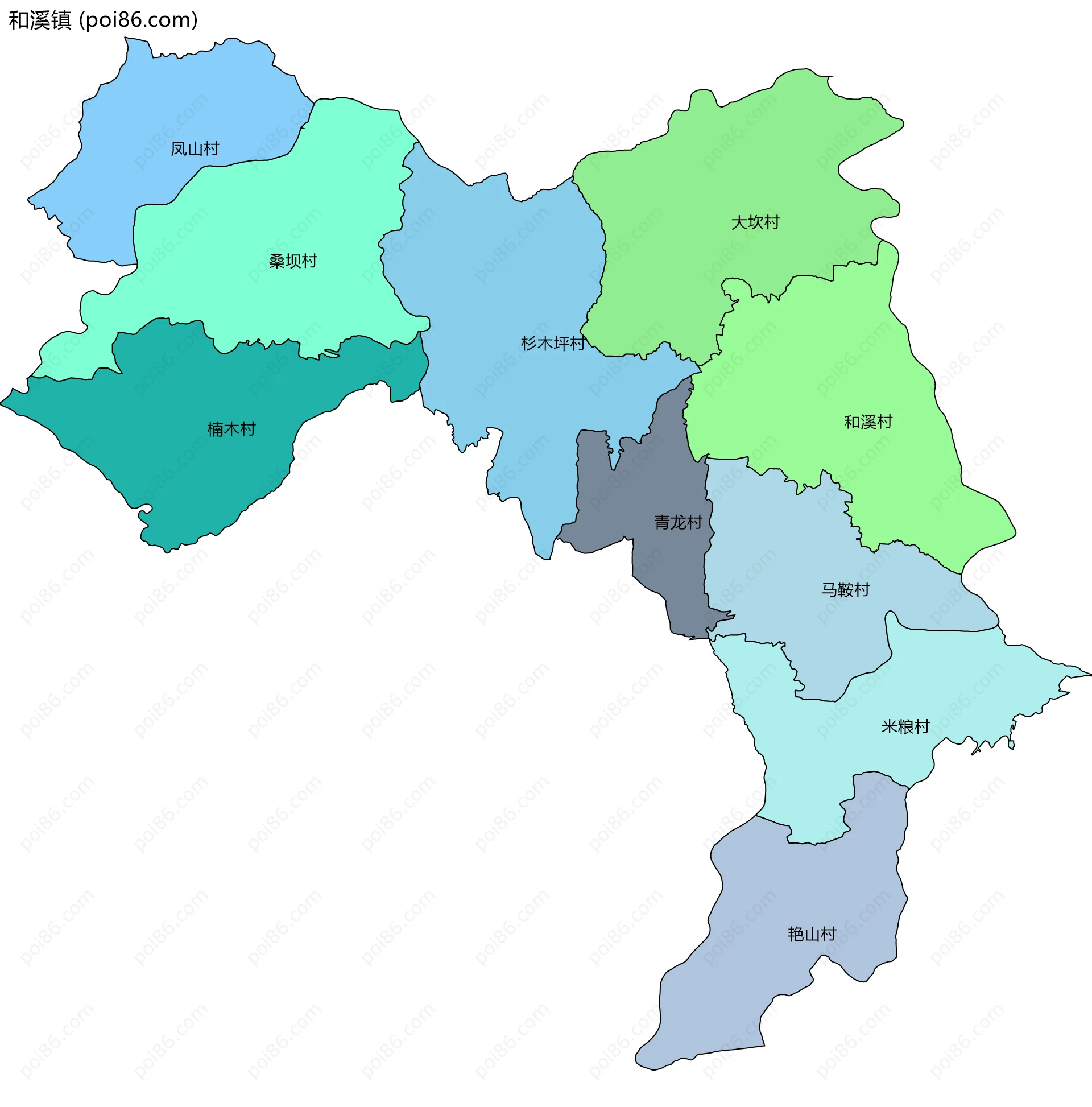 和溪镇边界地图(五级行政区划)