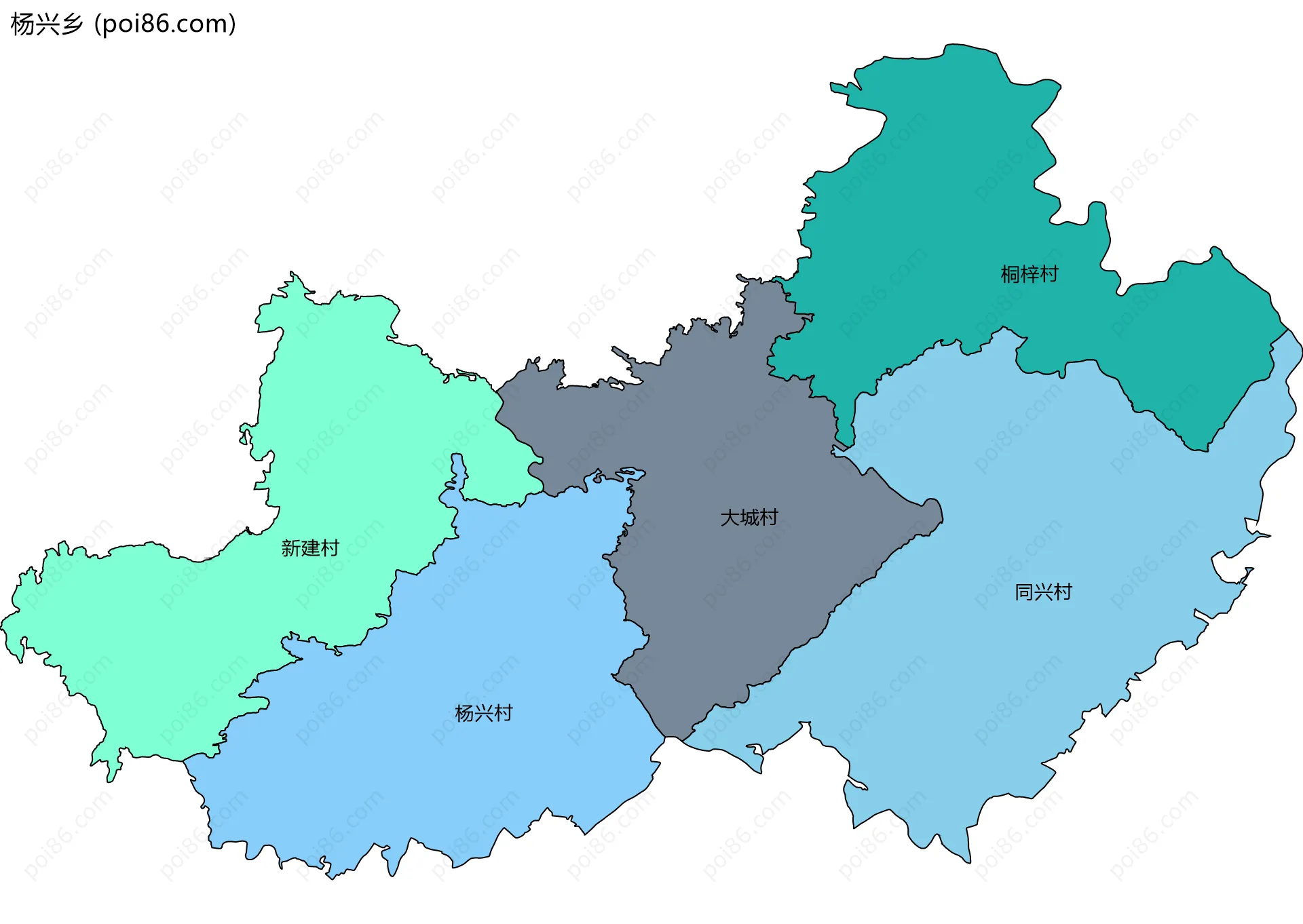 杨兴乡边界地图(五级行政区划)