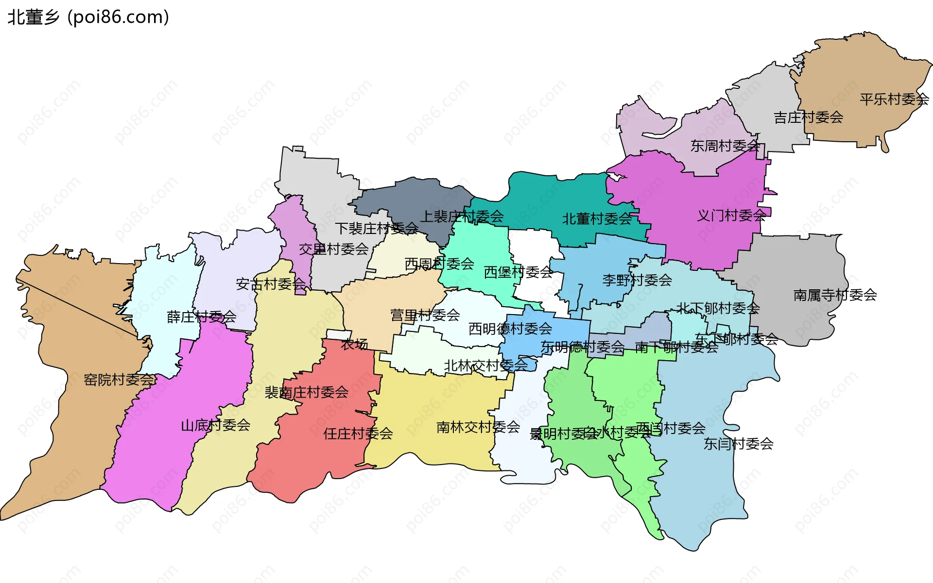 北董乡边界地图(五级行政区划)