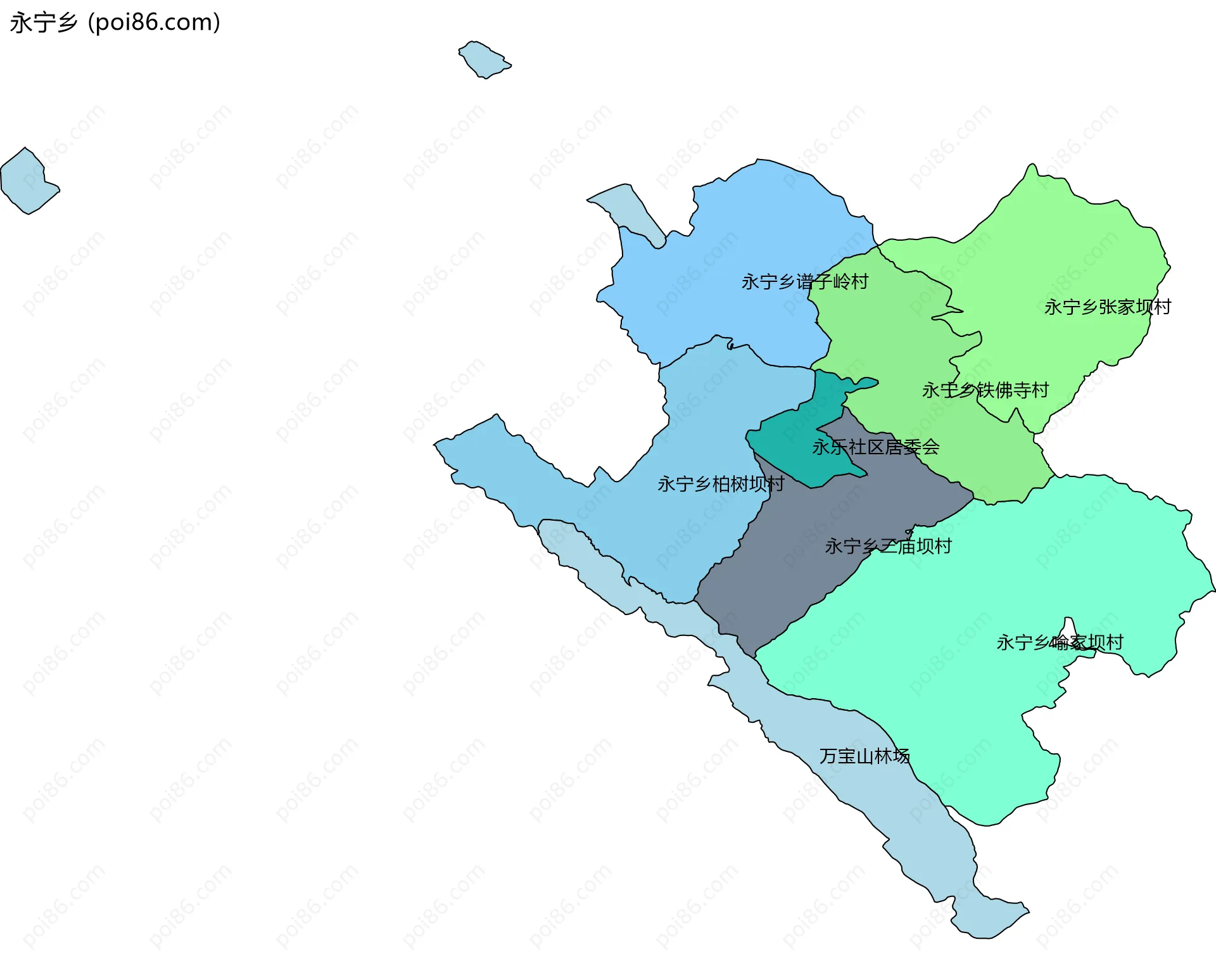 永宁乡边界地图(五级行政区划)