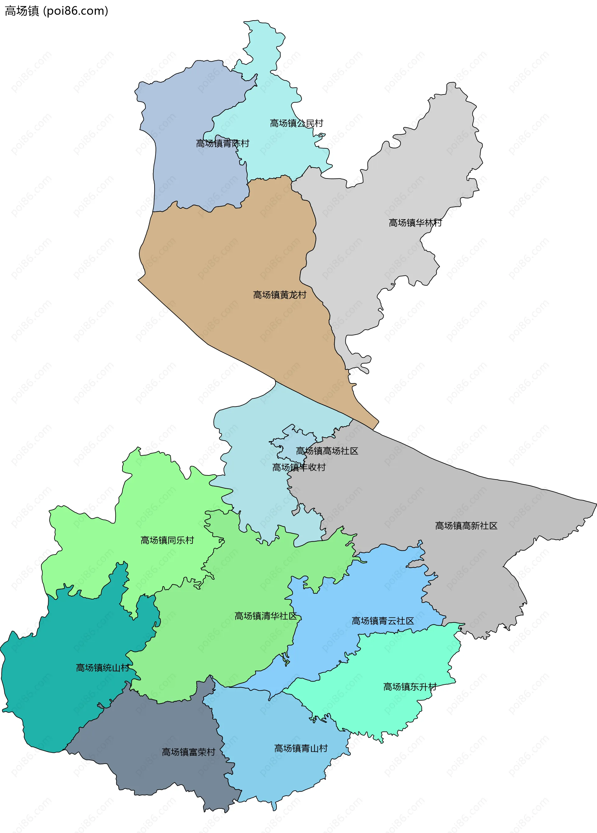 高场镇边界地图(五级行政区划)