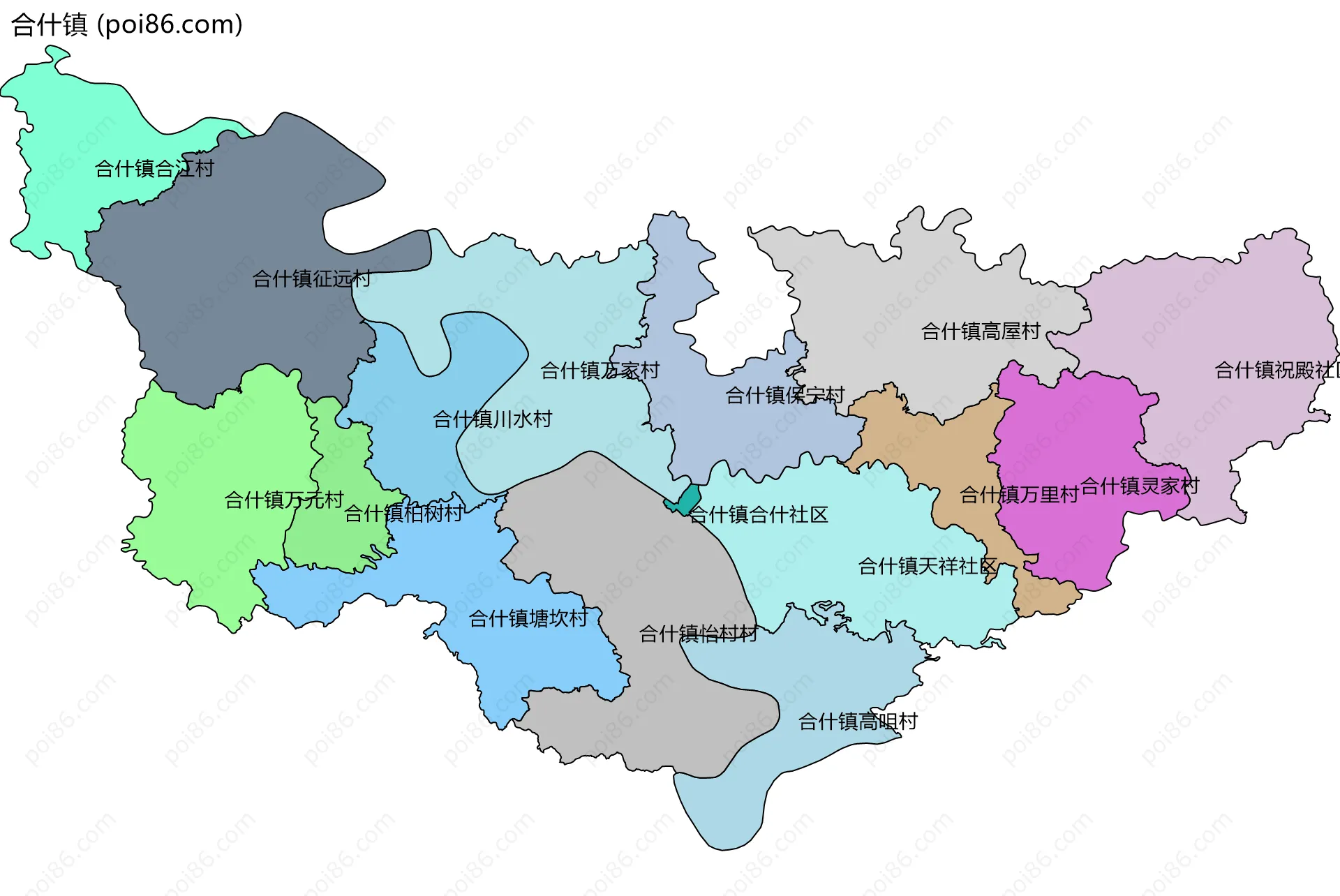 合什镇边界地图(五级行政区划)