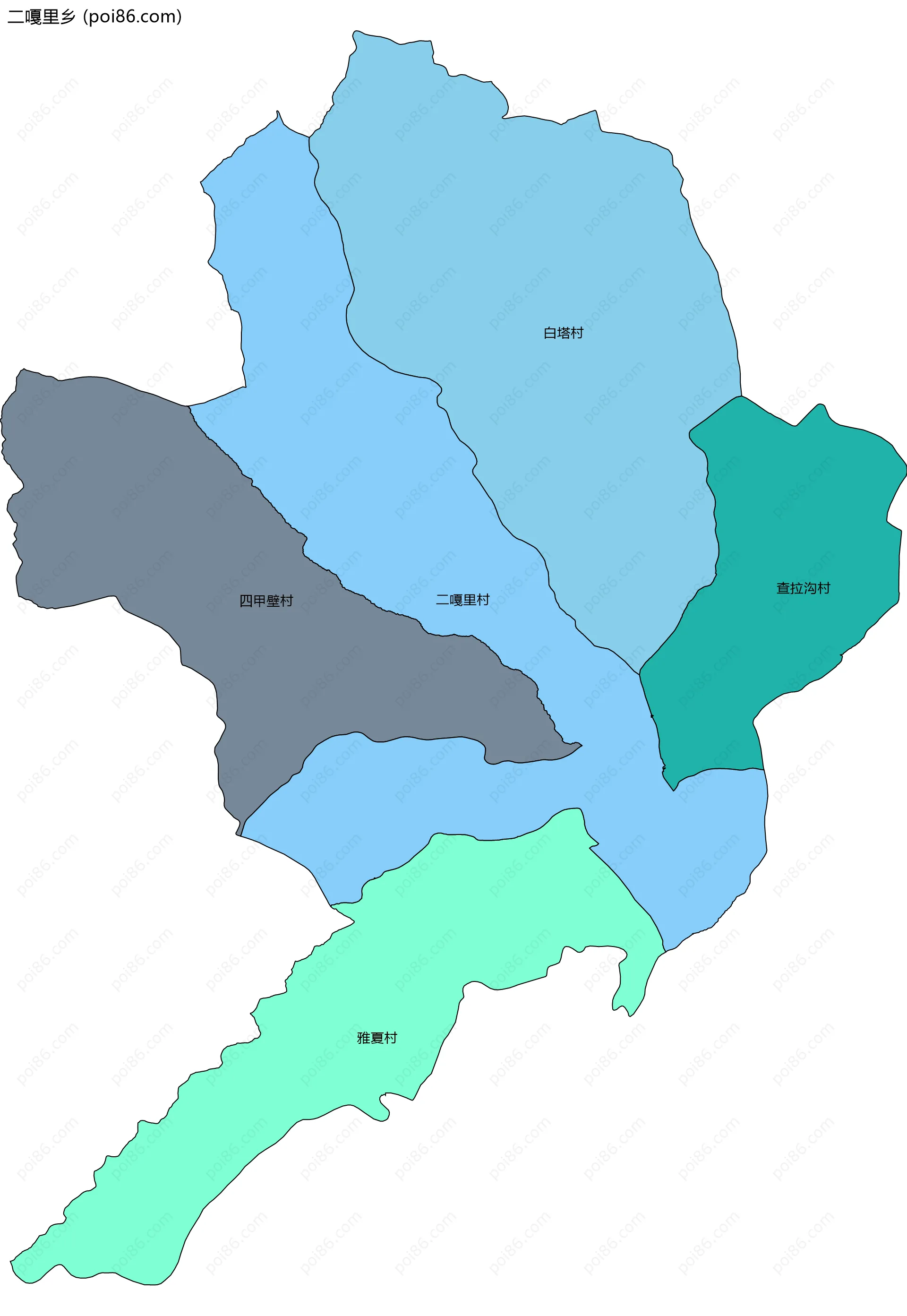 二嘎里乡边界地图(五级行政区划)