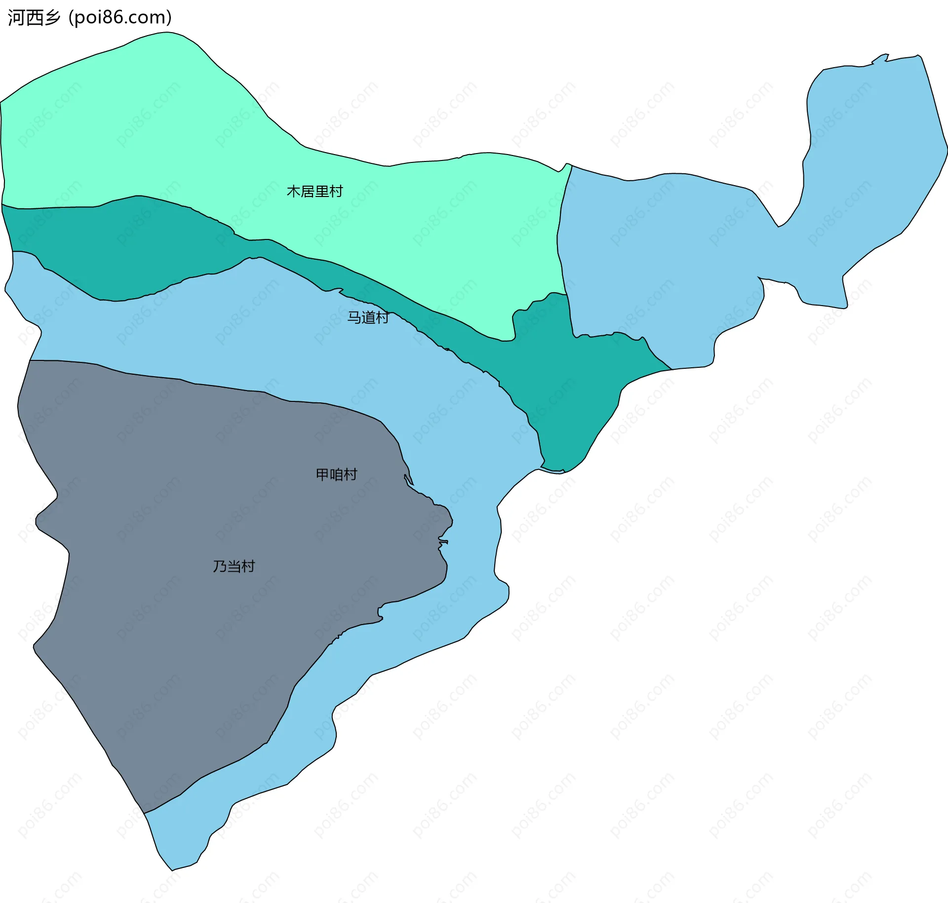 河西乡边界地图(五级行政区划)