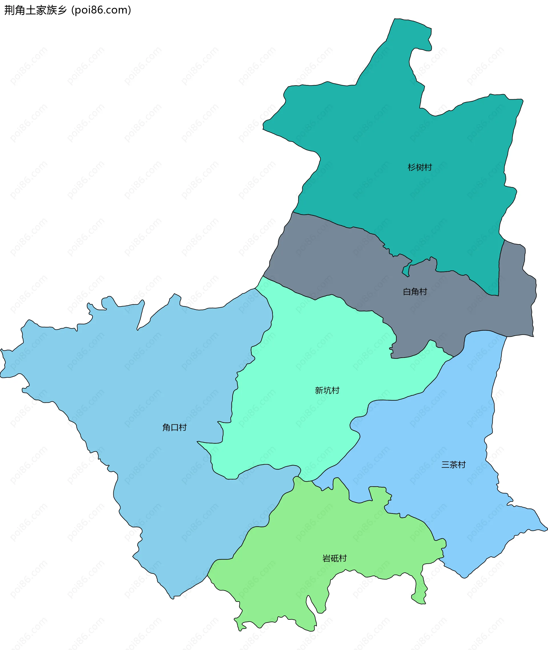 荆角土家族乡边界地图(五级行政区划)