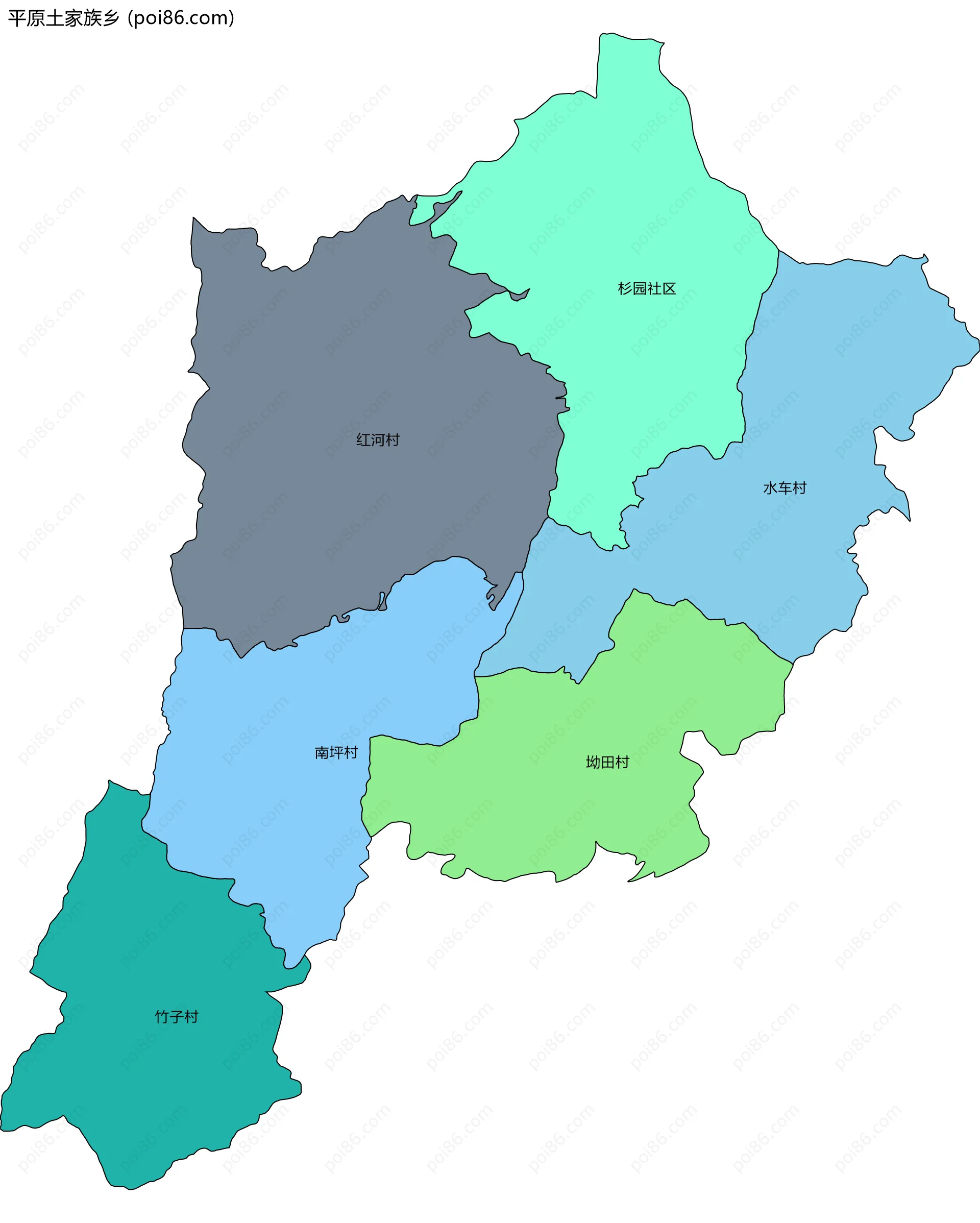 平原土家族乡边界地图(五级行政区划)