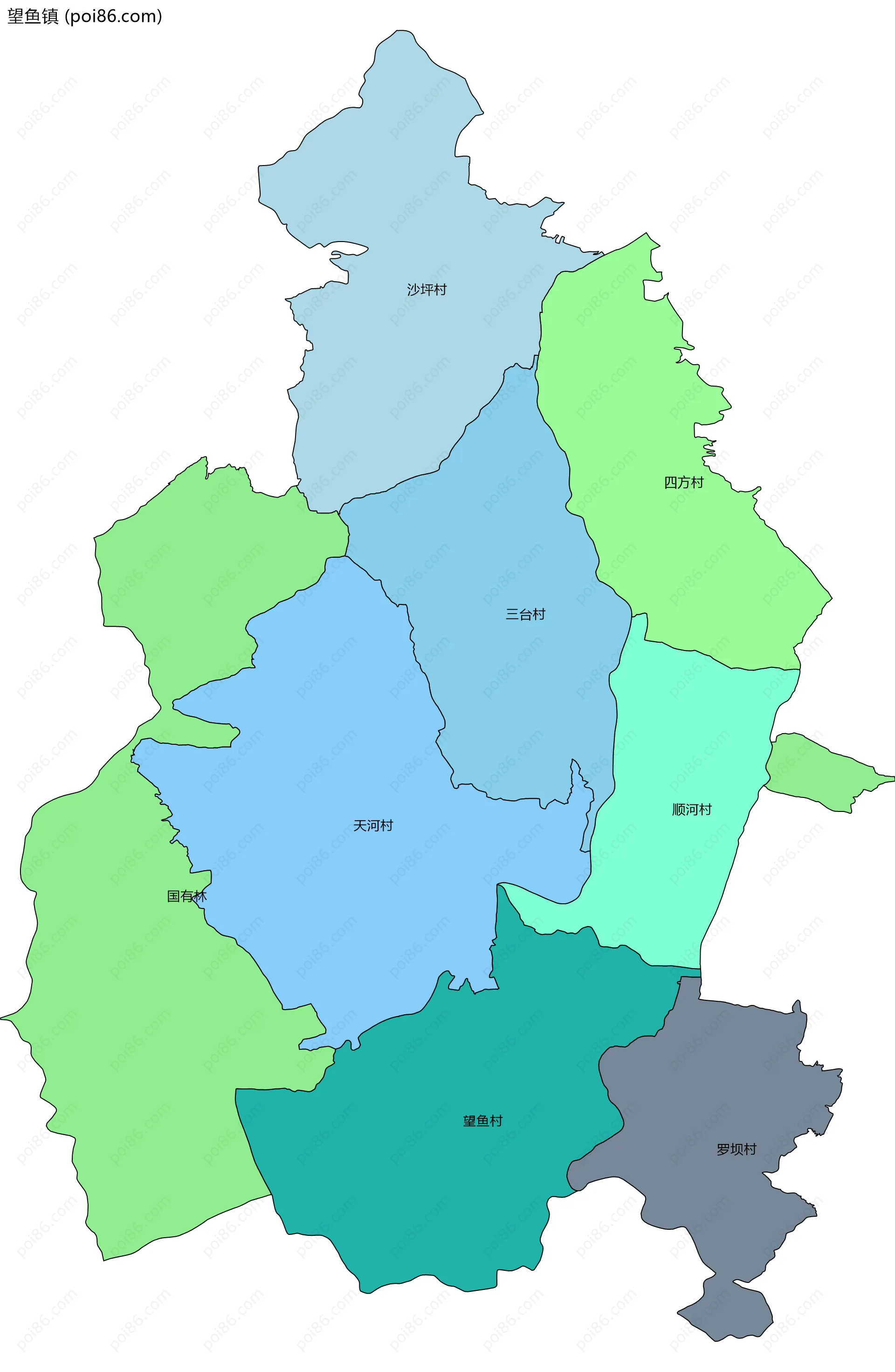 望鱼镇边界地图(五级行政区划)