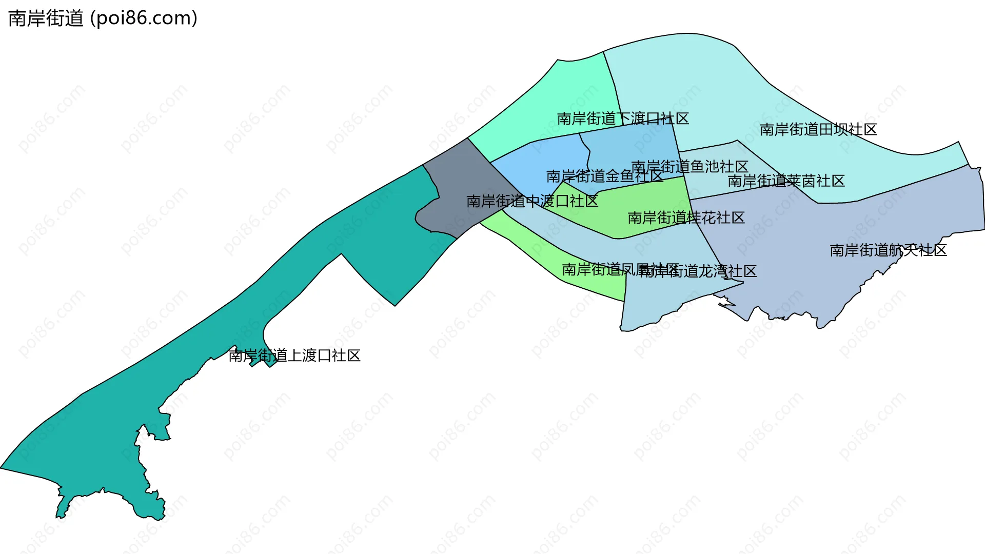 南岸街道边界地图(五级行政区划)
