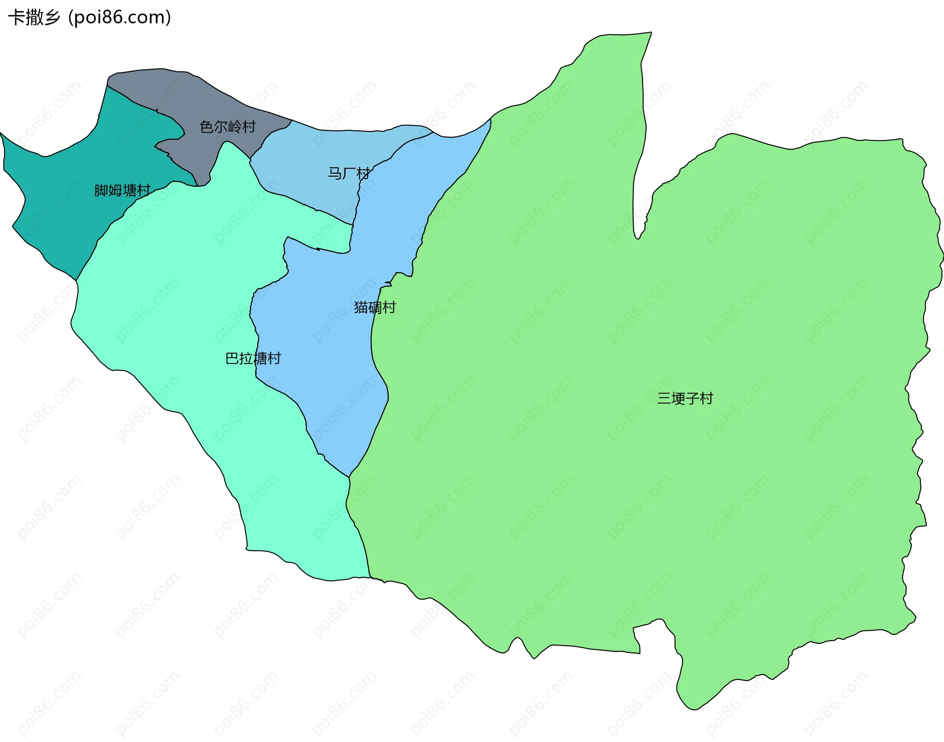 卡撒乡边界地图(五级行政区划)