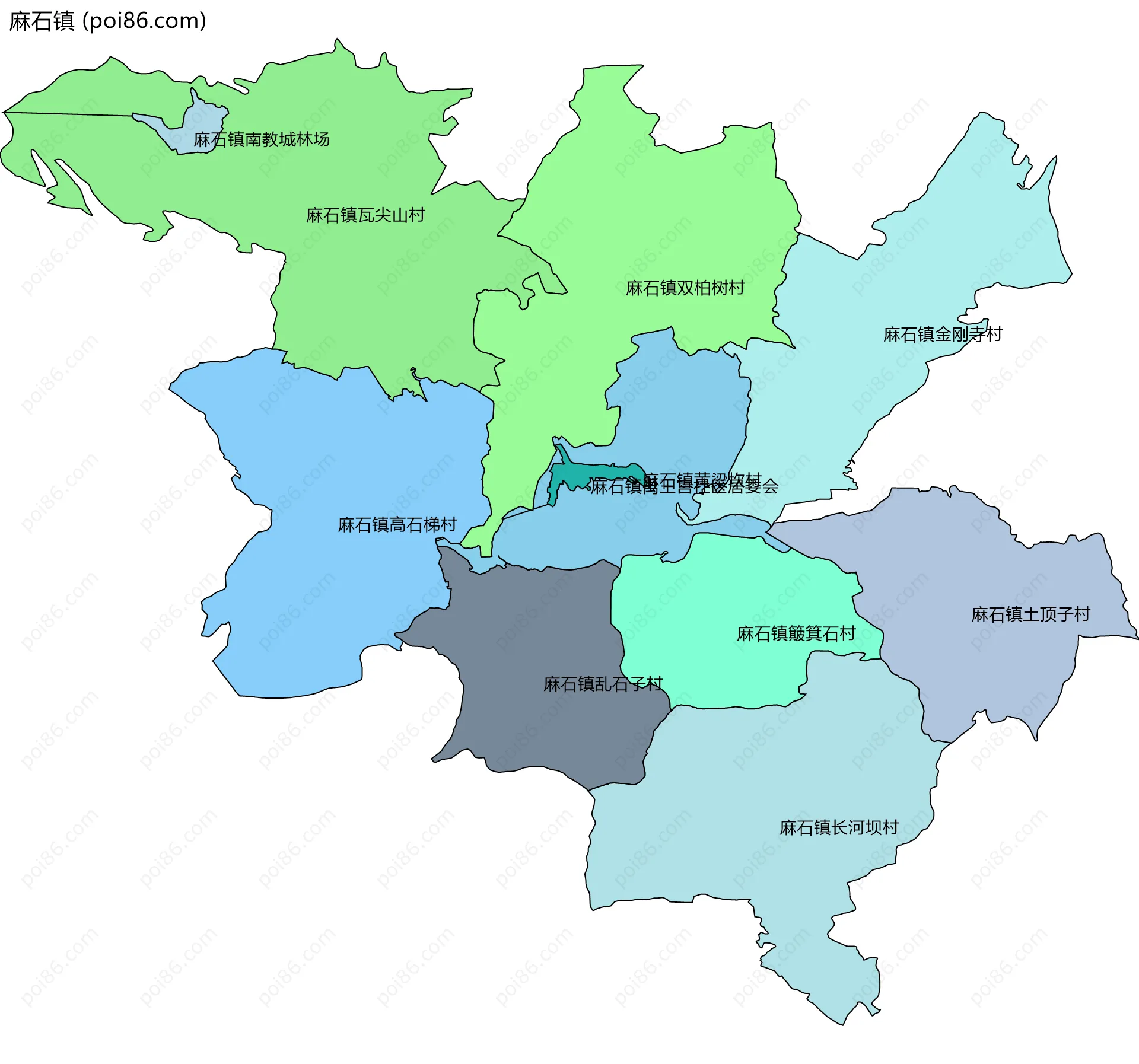 麻石镇边界地图(五级行政区划)