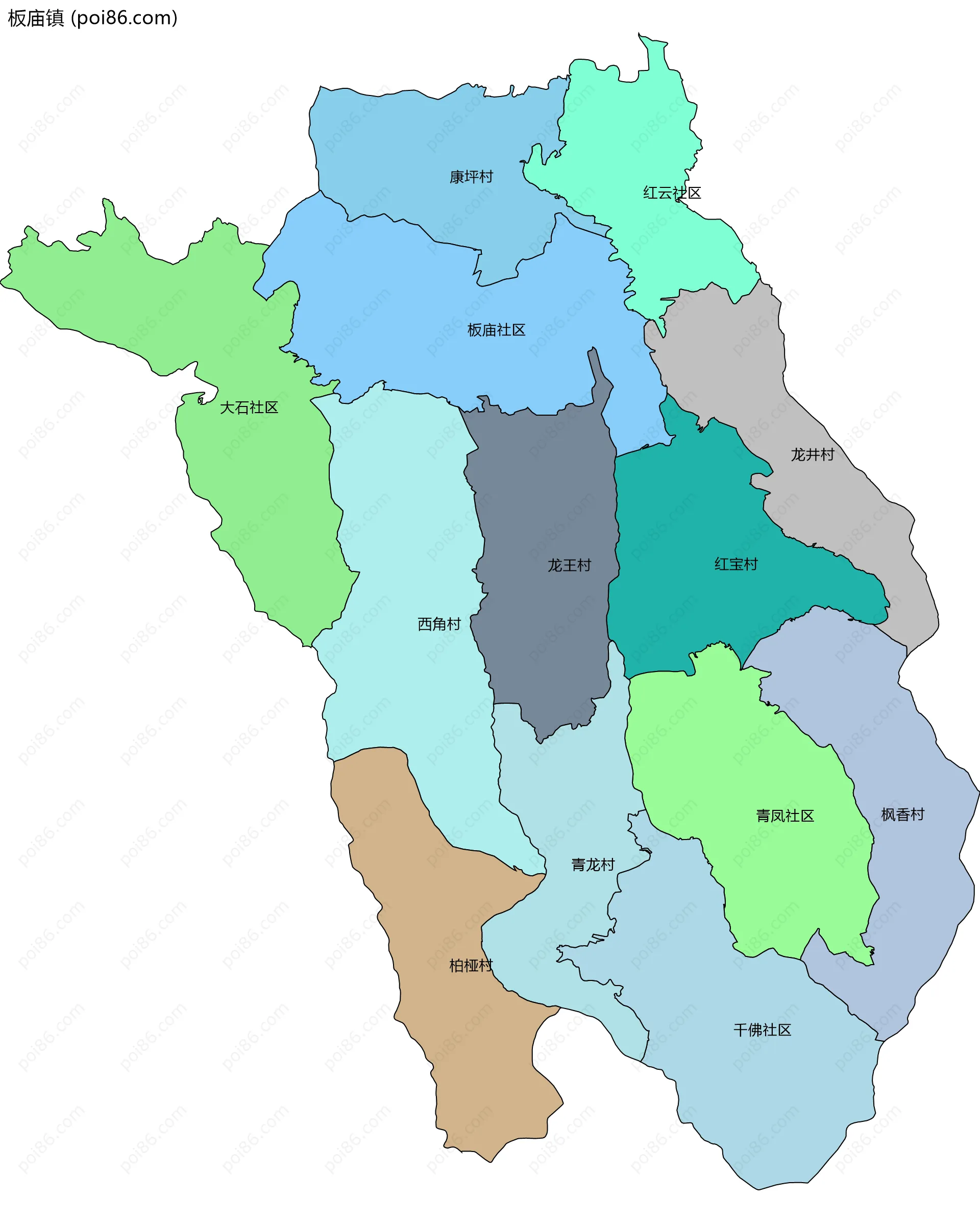 板庙镇边界地图(五级行政区划)