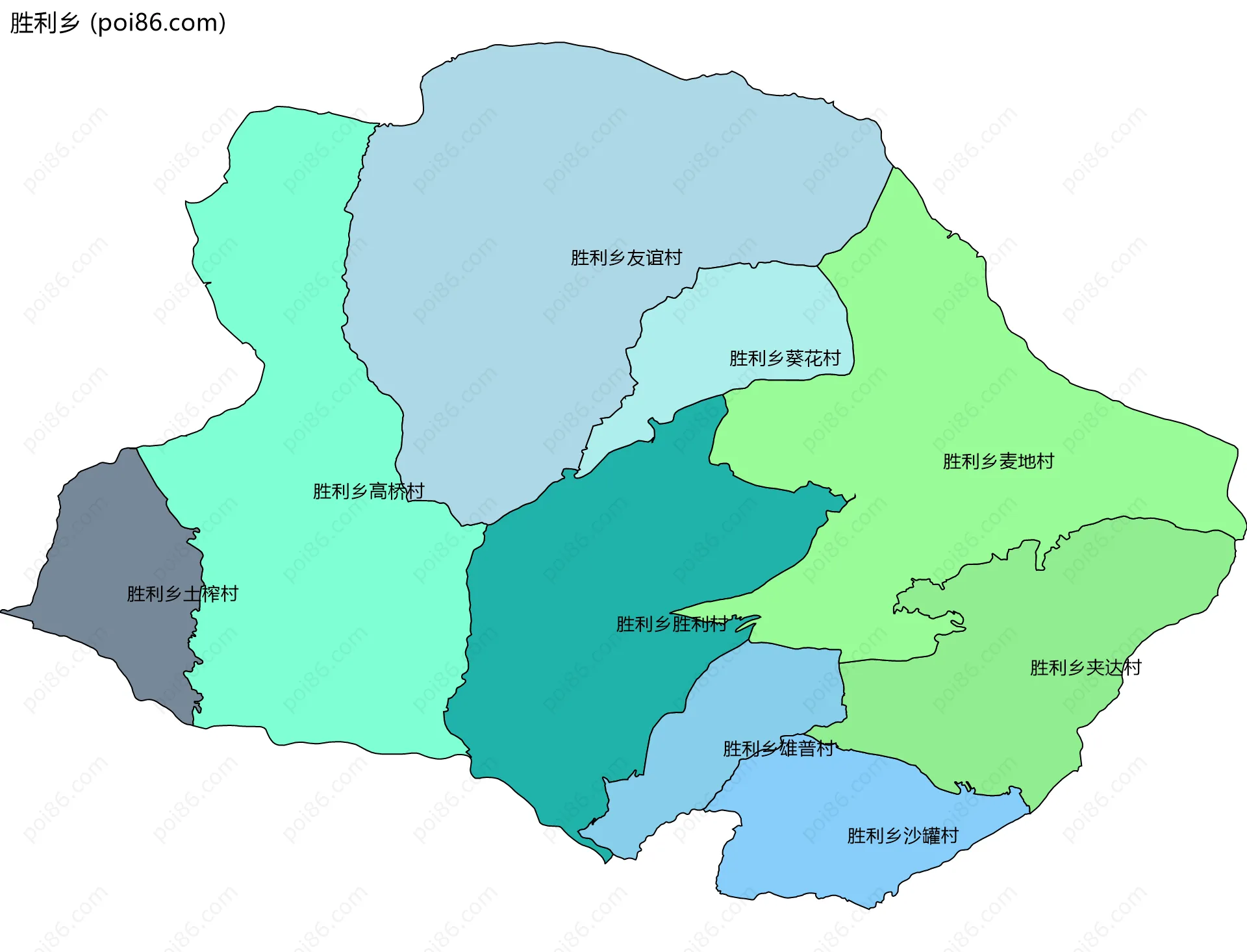 胜利乡边界地图(五级行政区划)