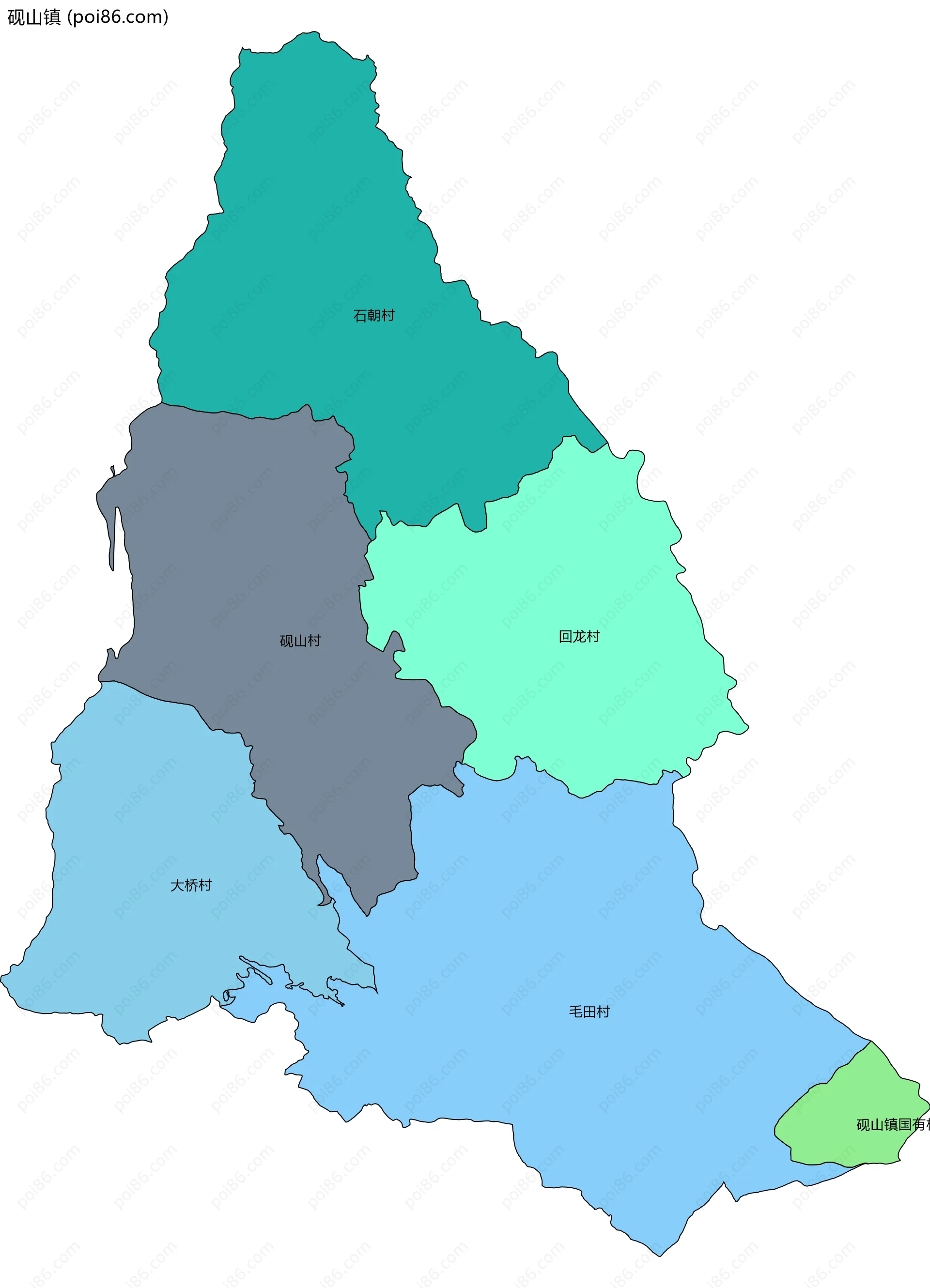 砚山镇边界地图(五级行政区划)