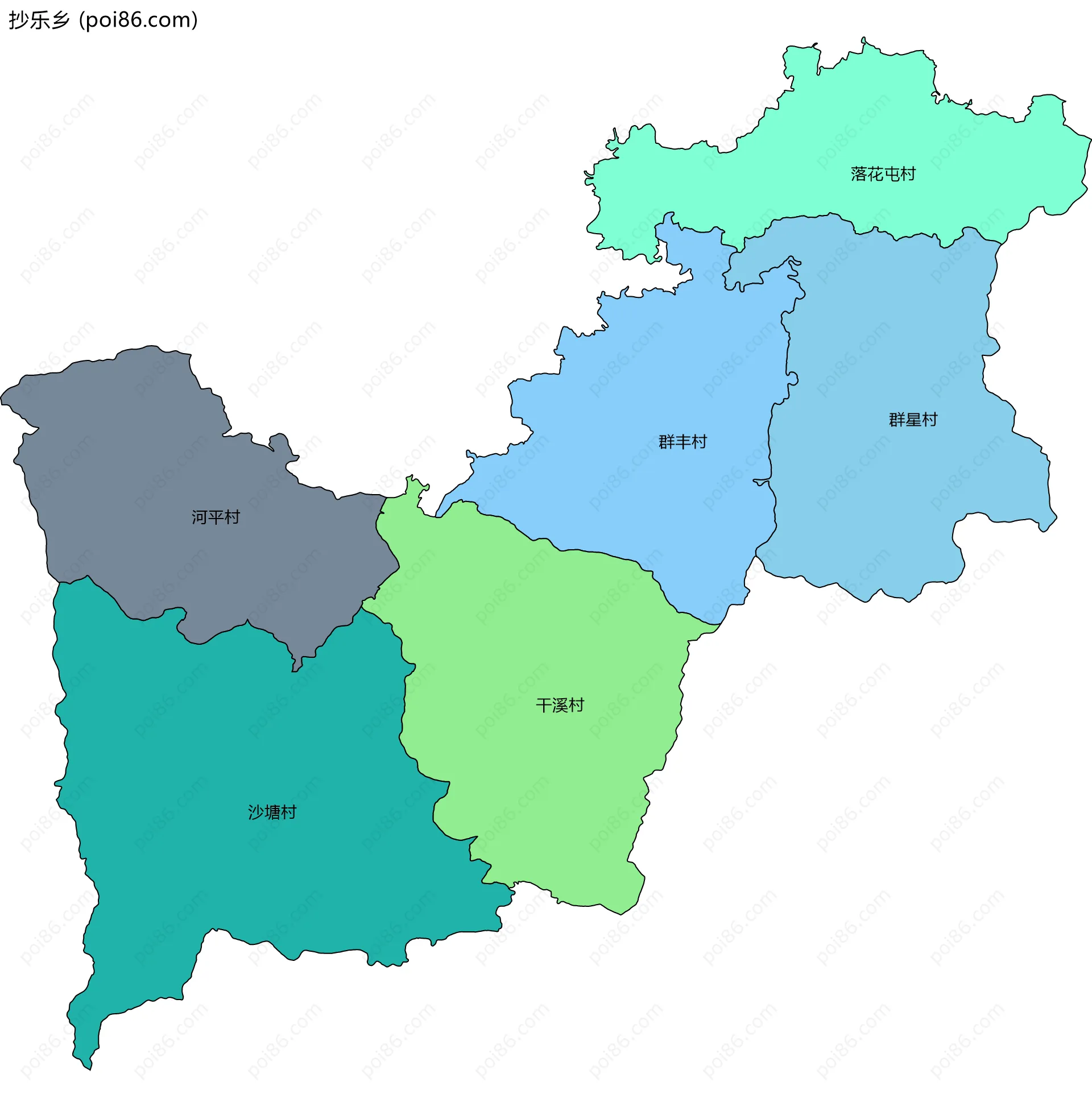 抄乐乡边界地图(五级行政区划)