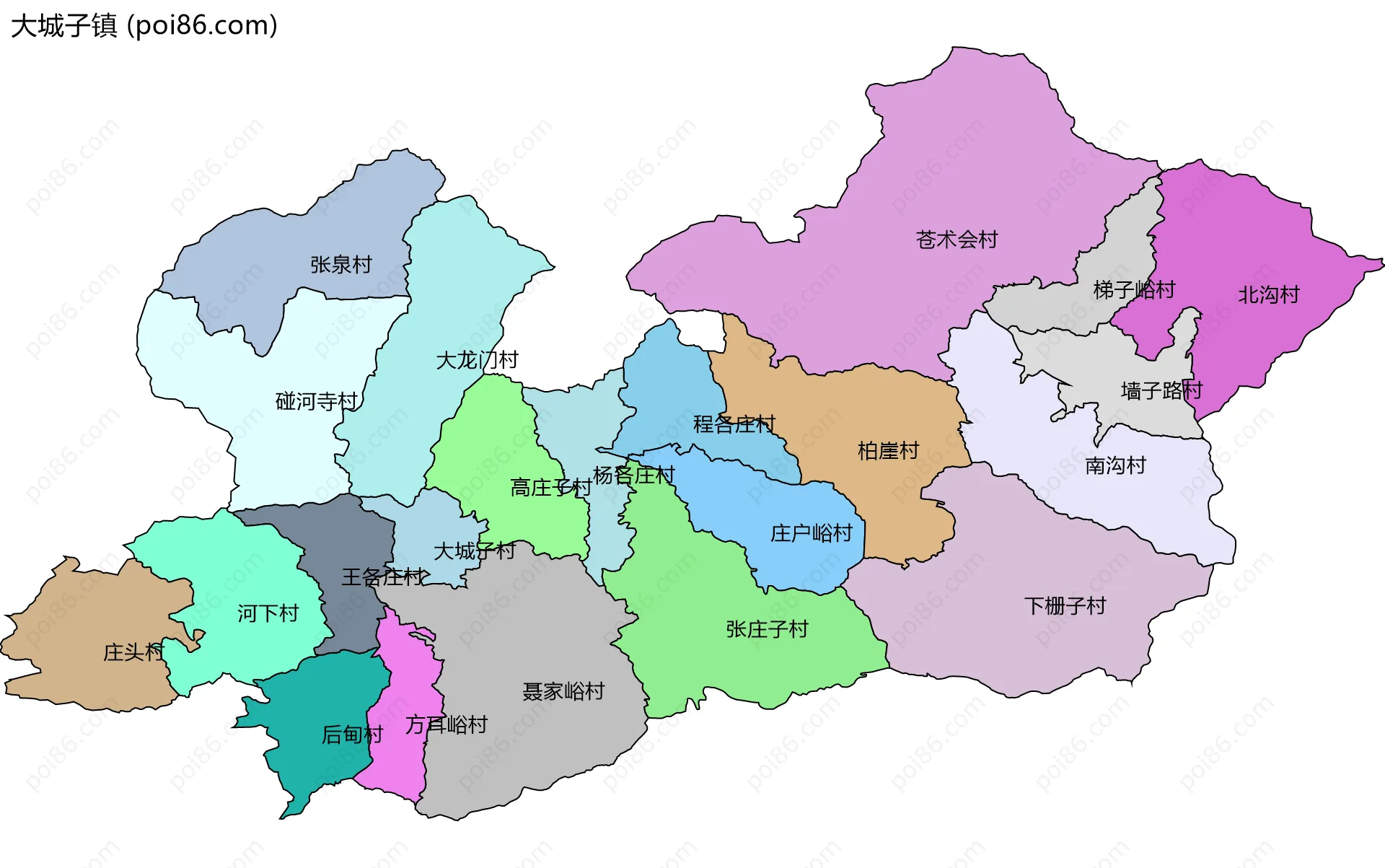 大城子镇边界地图(五级行政区划)